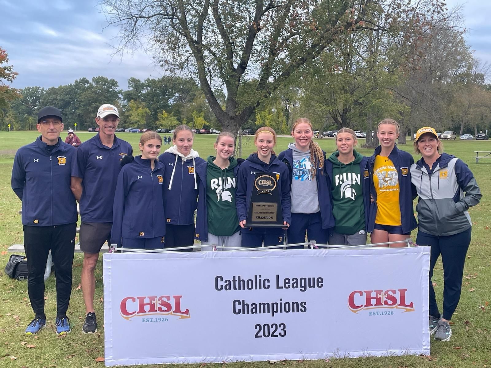 Toledo Notre Dame Academy made its first trip to the Catholic League Bishop Division final meet worthwhile. The Eagles claimed the championship with a score of 30 points, with their first five runners placing among the top 12. (Photo courtesy of Notre Dame Academy)