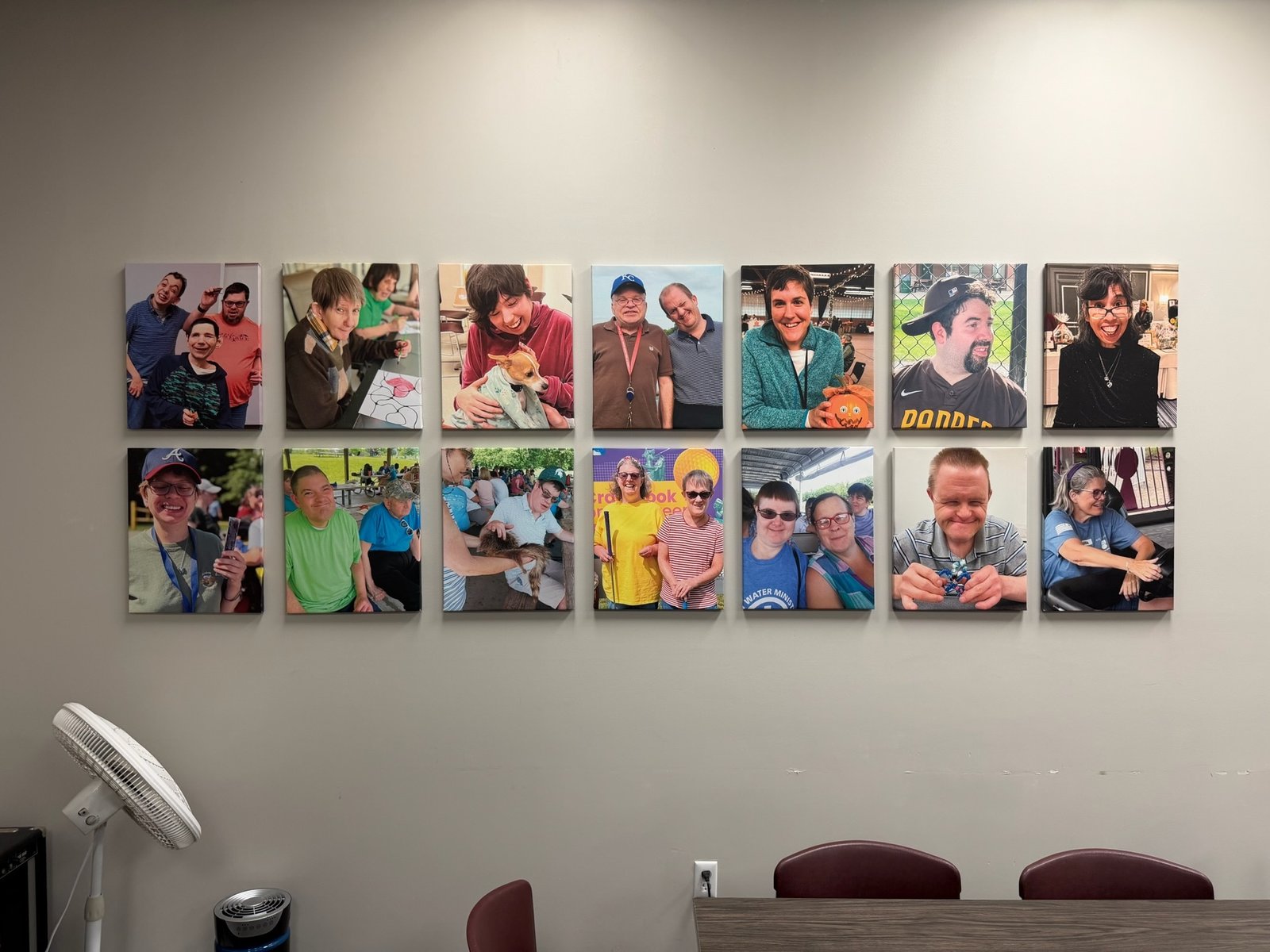 Photos of current and past residents cover the walls at Angels' Place, showing happy faces and a constant reminder of the Christ-centered love the organization provides.