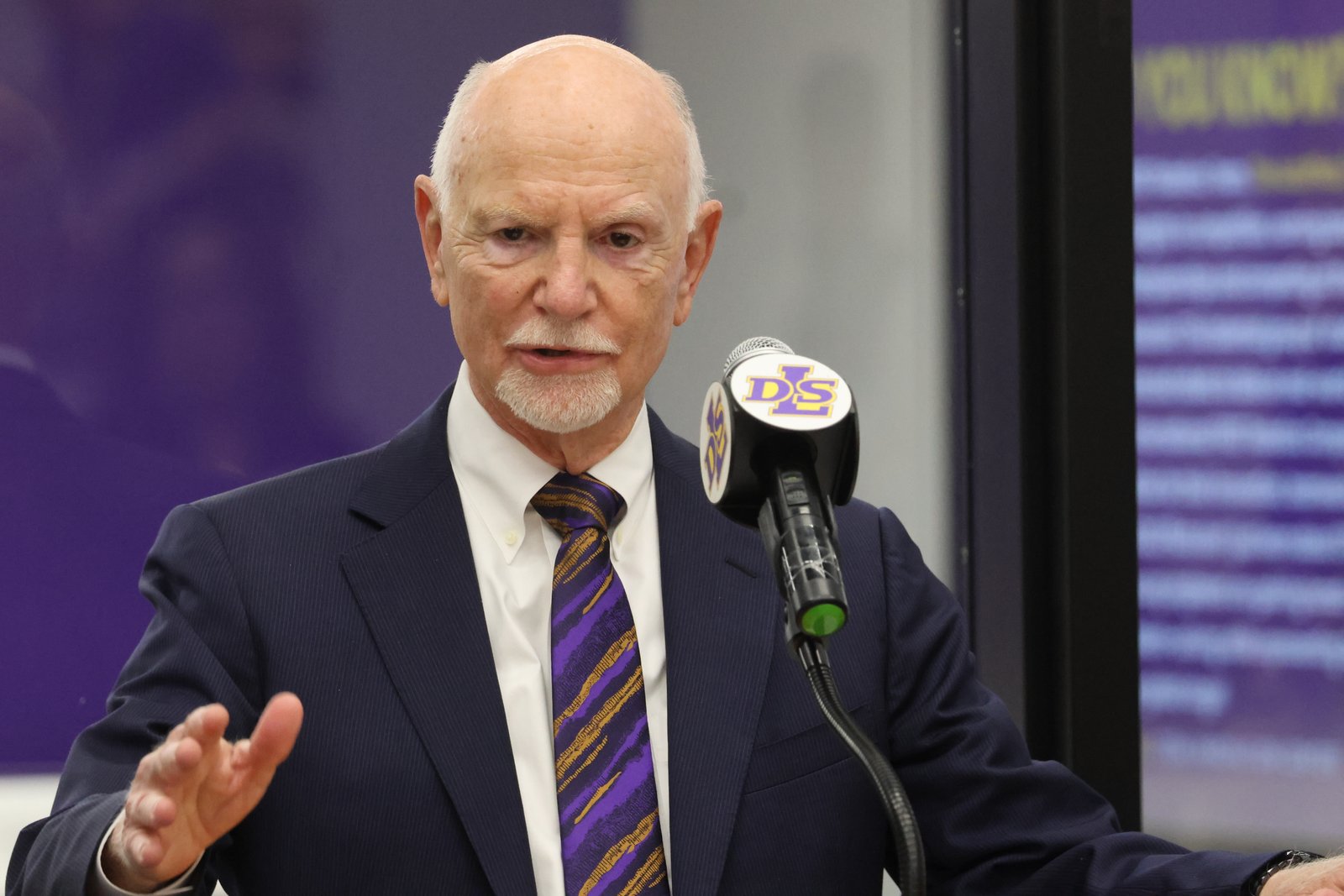 Major donor Steve McShane, class of 1961, addresses the audience during the opening of the Shane and Kathy McShane STEM Innovation Center.