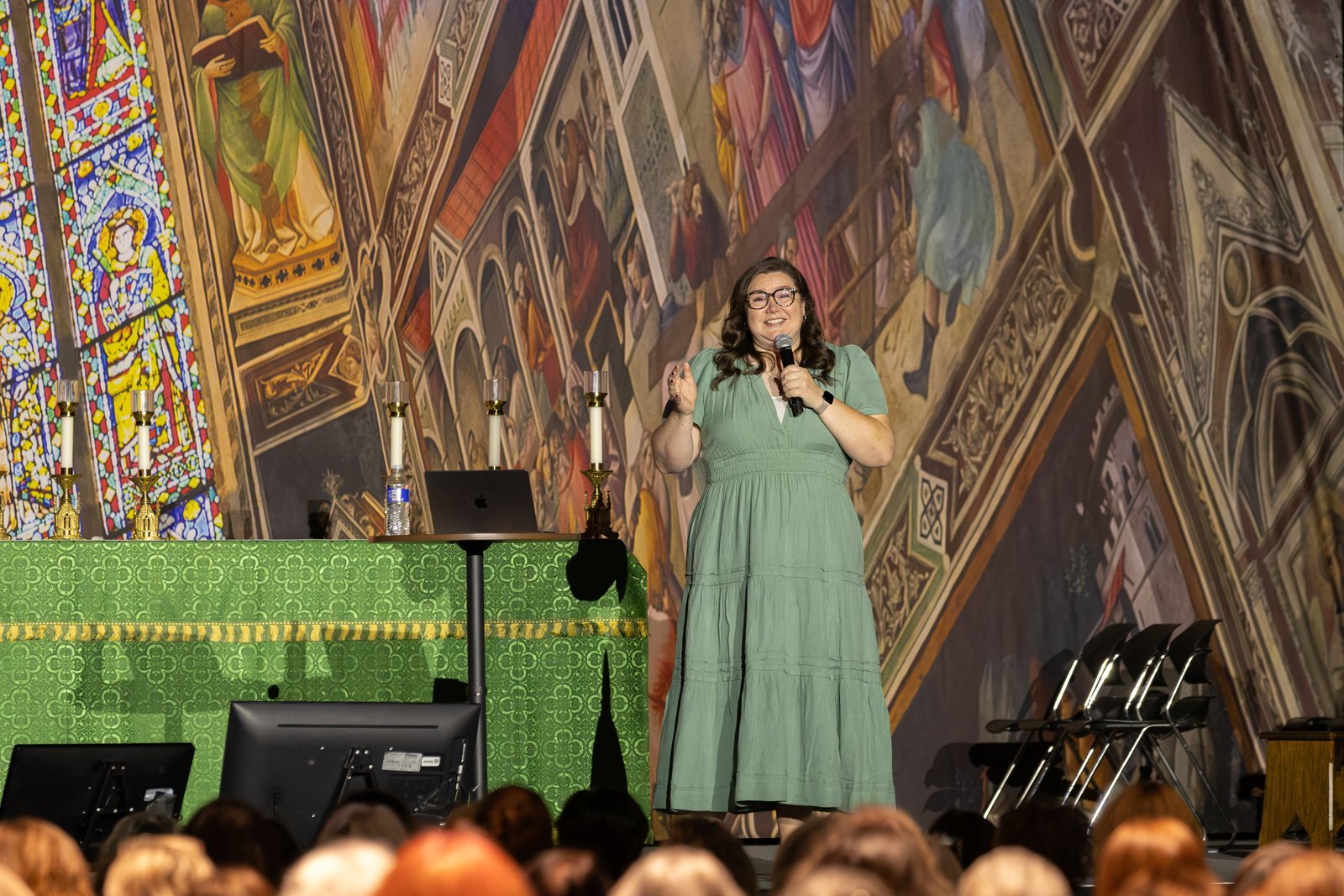 Sarah Kaczmarek, instructor and online facilitator for Encounter Ministries, speaks during the annual Michigan Catholic Women's Conference in Lansing on Oct. 10.