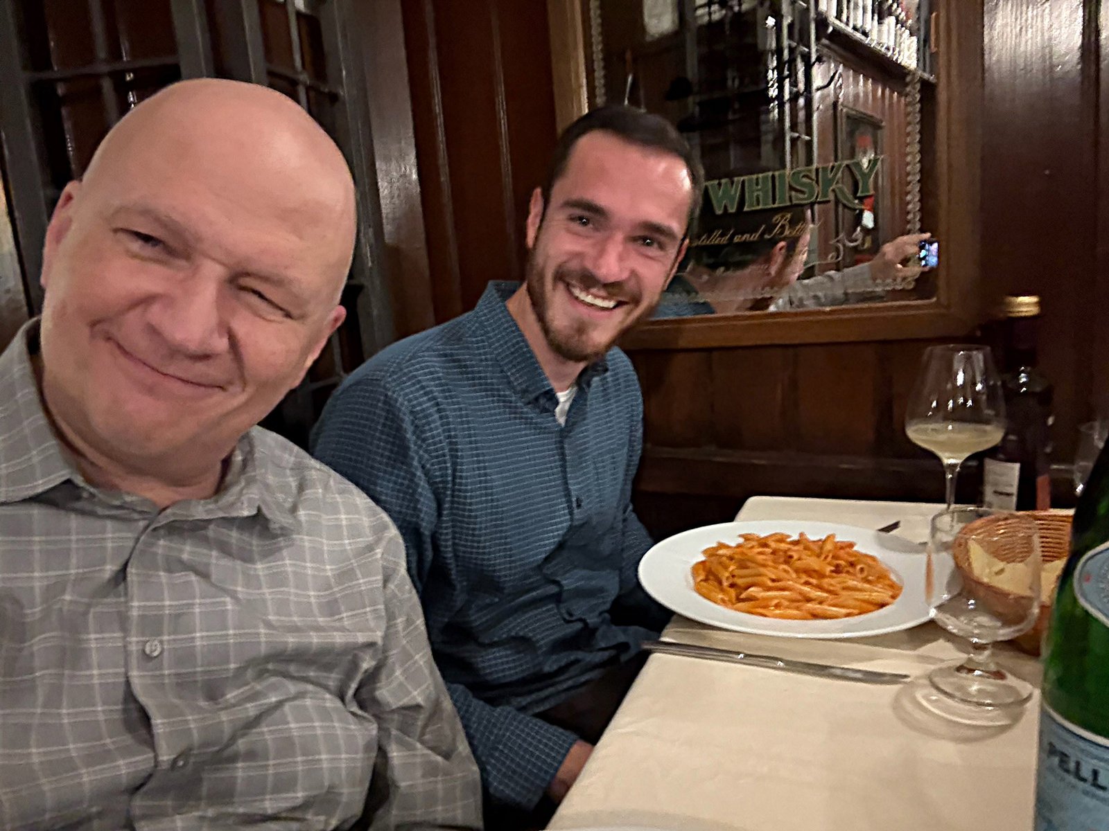 Fr. David Pellican, doing doctoral studies in Rome, interrupted his pasta to extend greetings to family and friends back in Detroit.