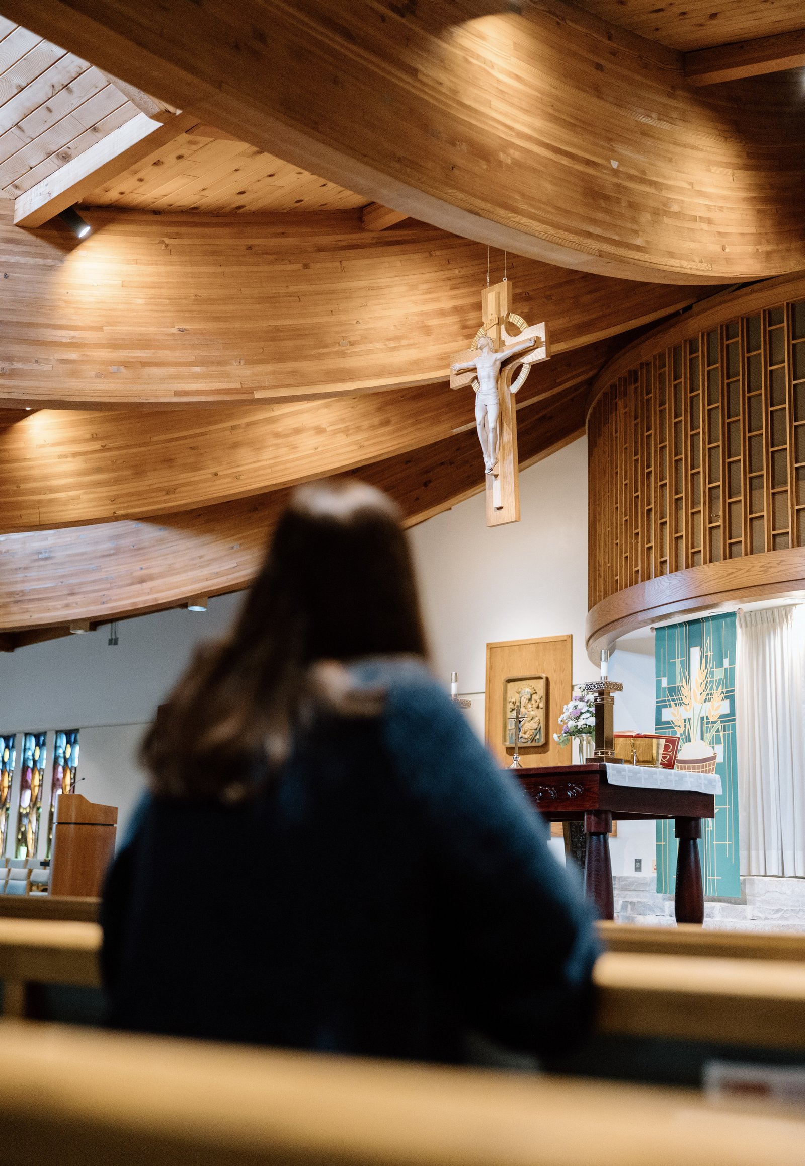 Theresa Wilson prays before the Blessed Sacrament at St. Rene Goupil Parish in Sterling Heights.