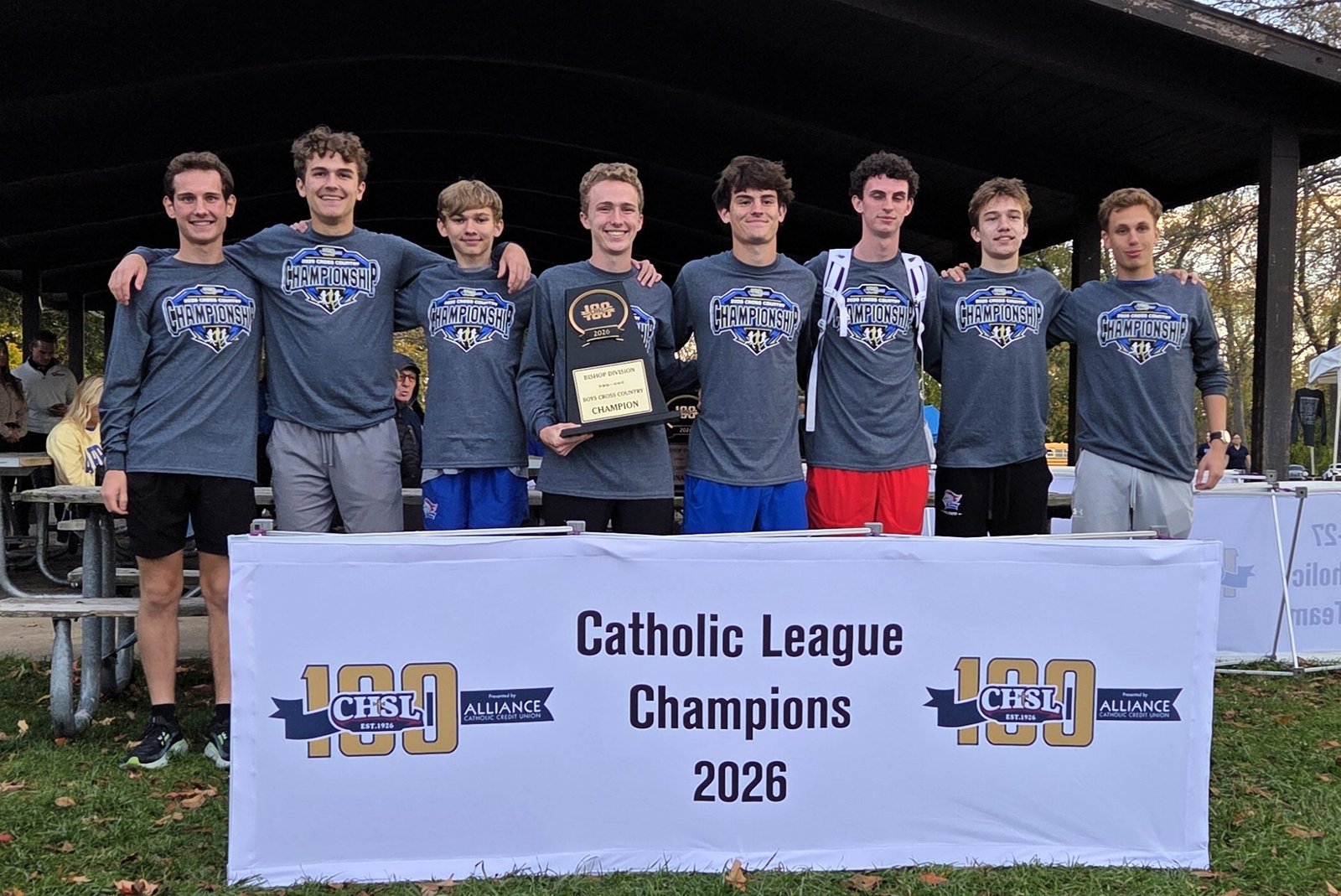 Toledo St. Francis de Sales accepts the Catholic League’s Bishop Division boys championship trophy. The Knights have a familiar presence in the championship circle, having taken home the title in each of the four seasons they’ve competed in the league.