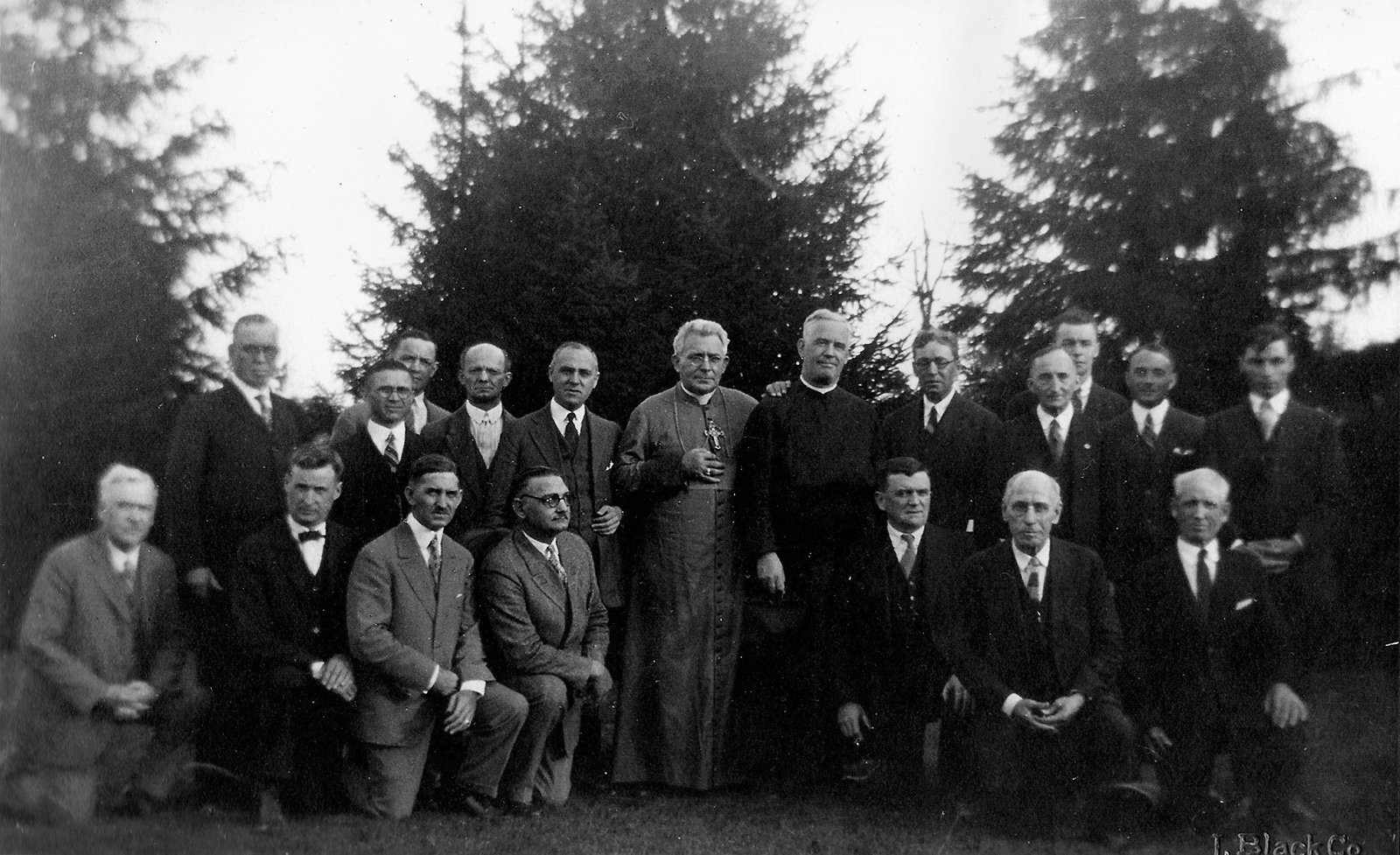 In 1923, a group of laymen in Detroit founded the Laymen’s Retreat League and raised funds to purchase property on the corner of Woodward Avenue and Quarton Road in Bloomfield Hills, creating Manresa Jesuit Retreat House. Sixteen men attended the first-ever retreat at the center from Sept. 23-26, 1926, pictured above with then-Detroit Bishop Michael J. Gallagher. (Photo courtesy of Manresa Jesuit Retreat House)