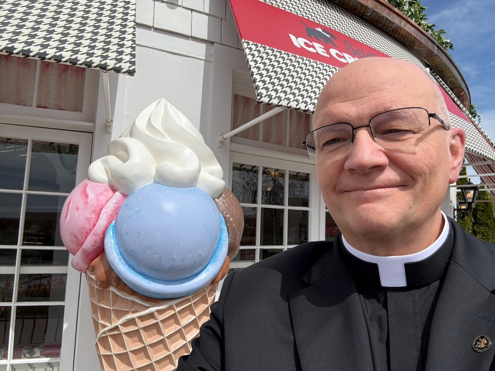 "Ran into a dear old friend!" the archbishop joked, exploring the northern Michigan island for the first time.