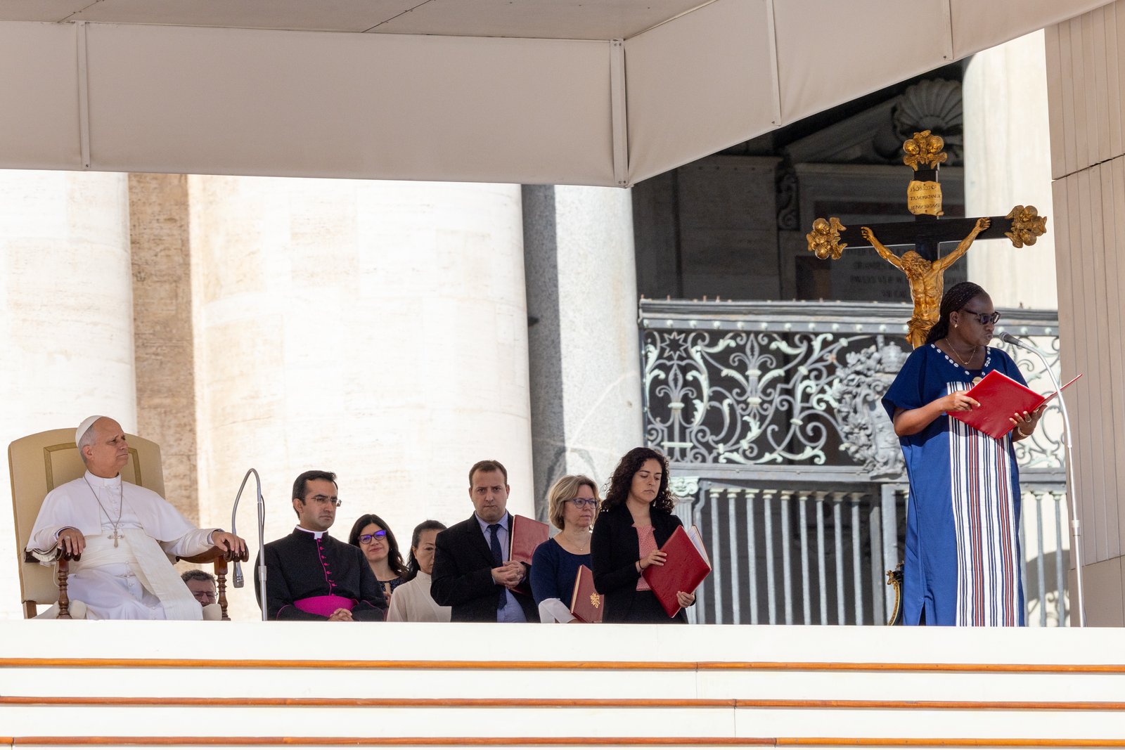 El Papa, durante la Audiencia General. Crédito: Daniel Ibañez/EWTN News.