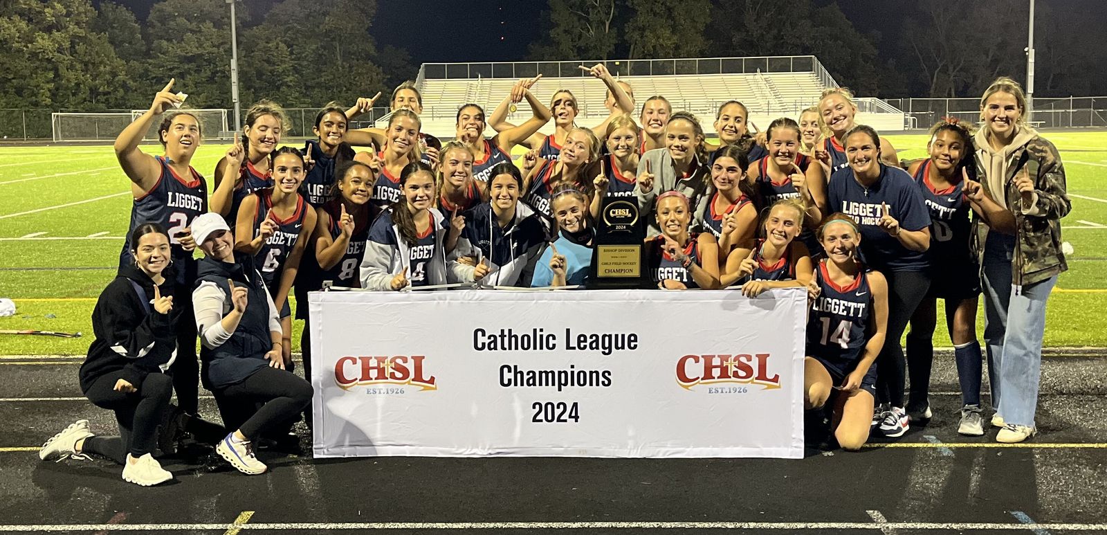 Grosse Pointe Woods University Liggett won a shootout to win the Bishop Division girls field hockey title, 4-3, against Bloomfield Hills Marian. (Photo courtesy of Mike Evoy CHSL)