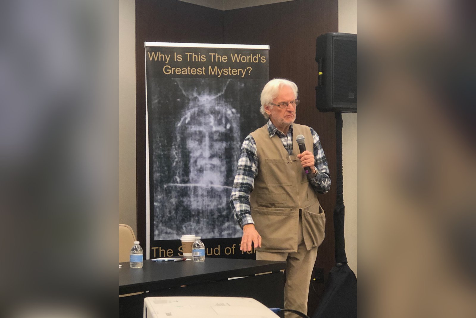 David Rolfe, a British documentary film producer, speaks Feb. 8, 2024, at a news conference hosted by the National Shroud of Turin Exhibit at the Marriott Marquis in Washington, D.C., to announce a $1 million challenge prize to anyone who can recreate the Shroud of Turin using only tools and techniques from the 14th century. (OSV News photo/Christopher Gunty, Catholic Review)