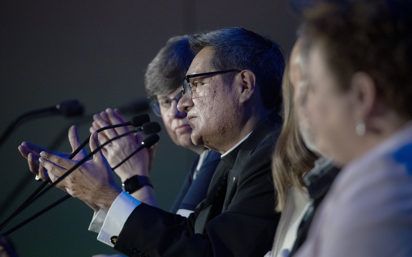 Bishop Cepeda speaks as a participant in a Hispanic discussion panel June 20, 2024, during the Catholic Media Conference in Atlanta. (OSV News photo/Bob Roller)