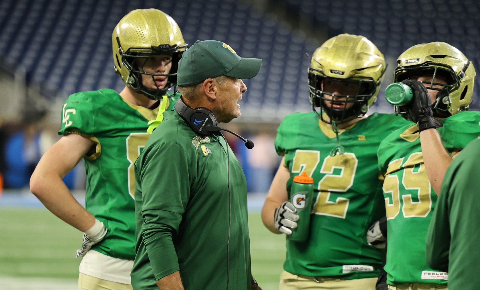 Lumen Christi coach Herb Brogan feels right at home at Ford Field, where he’s won seven state titles and three Prep Bowl games. (Photo courtesy of Rick Bradley)
