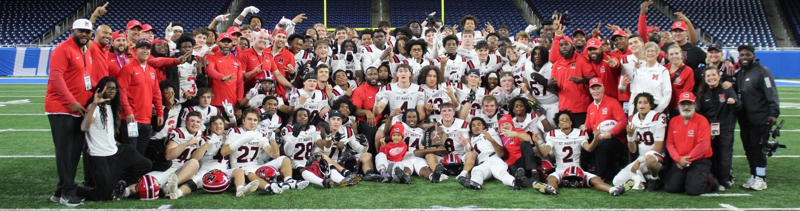St. Mary’s Prep won its second MHSAA title in a row, and 10th in its history, dominating Dexter 51-14 at Ford Field. The Eaglets outscored five state playoff opponents, 205-49, an average of 41-10. (Wright Wilson | Special to Detroit Catholic)