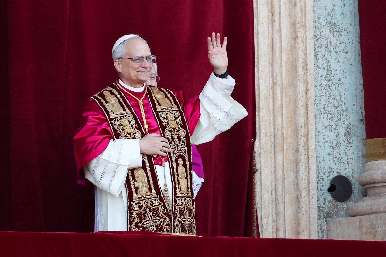 Cardinal Robert Francis Prevost, who has chosen the papal name Leo XIV, appears on the central balcony of St. Peter's Basilica at the Vatican May 8, 2025, following his election during the conclave. He is the first American pope in history. (OSV News photo/Claudia Greco, Reuters)