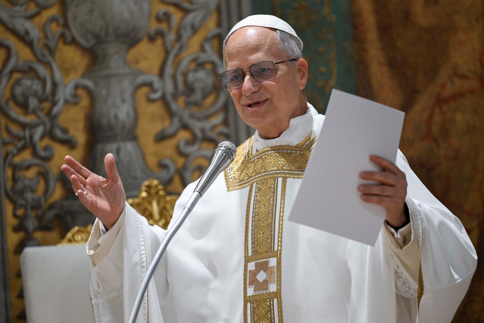 Pope Leo XIV smiles as he leads his first Mass as pontiff in the Sistine Chapel at the Vatican May 9, 2025. Pope Leo, formerly Cardinal Robert Francis Prevost, became the first American pope in history with his election the previous day. (OSV News photo/Mario Tomassetti, Vatican media via Reuters)