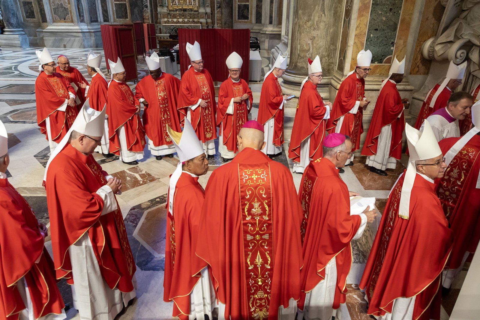 Archbishops prepare for Mass with Pope Leo XIV for the feast of Sts. Peter and Paul in St. Peter's Basilica at the Vatican June 29, 2025. (CNS photo/Pablo Esparza)