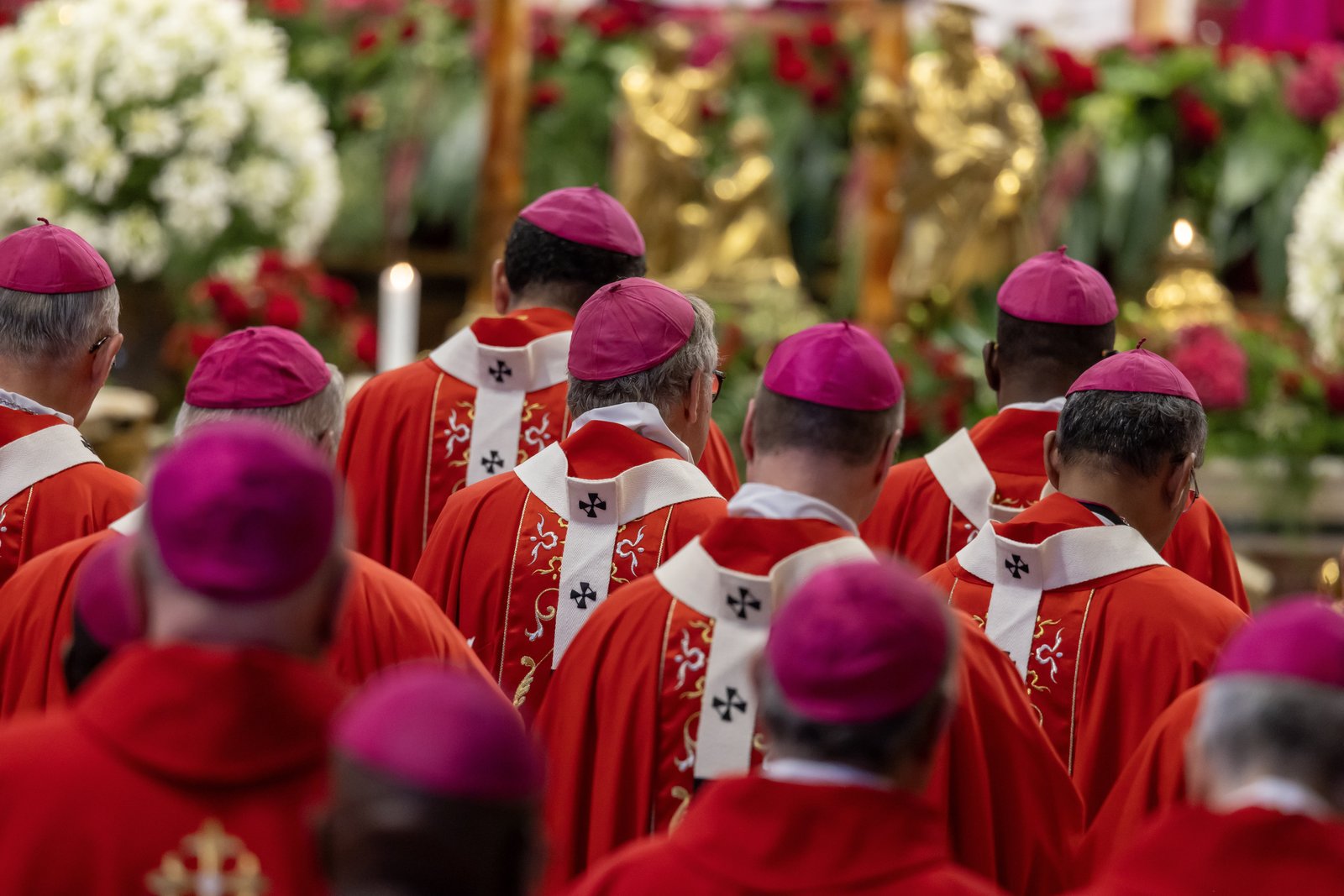 New metropolitan archbishops wear their pallium during Mass with Pope Leo XIV on the feast of Sts. Peter and Paul in St. Peter's Basilica at the Vatican June 29, 2025. (CNS photo/Pablo Esparza)