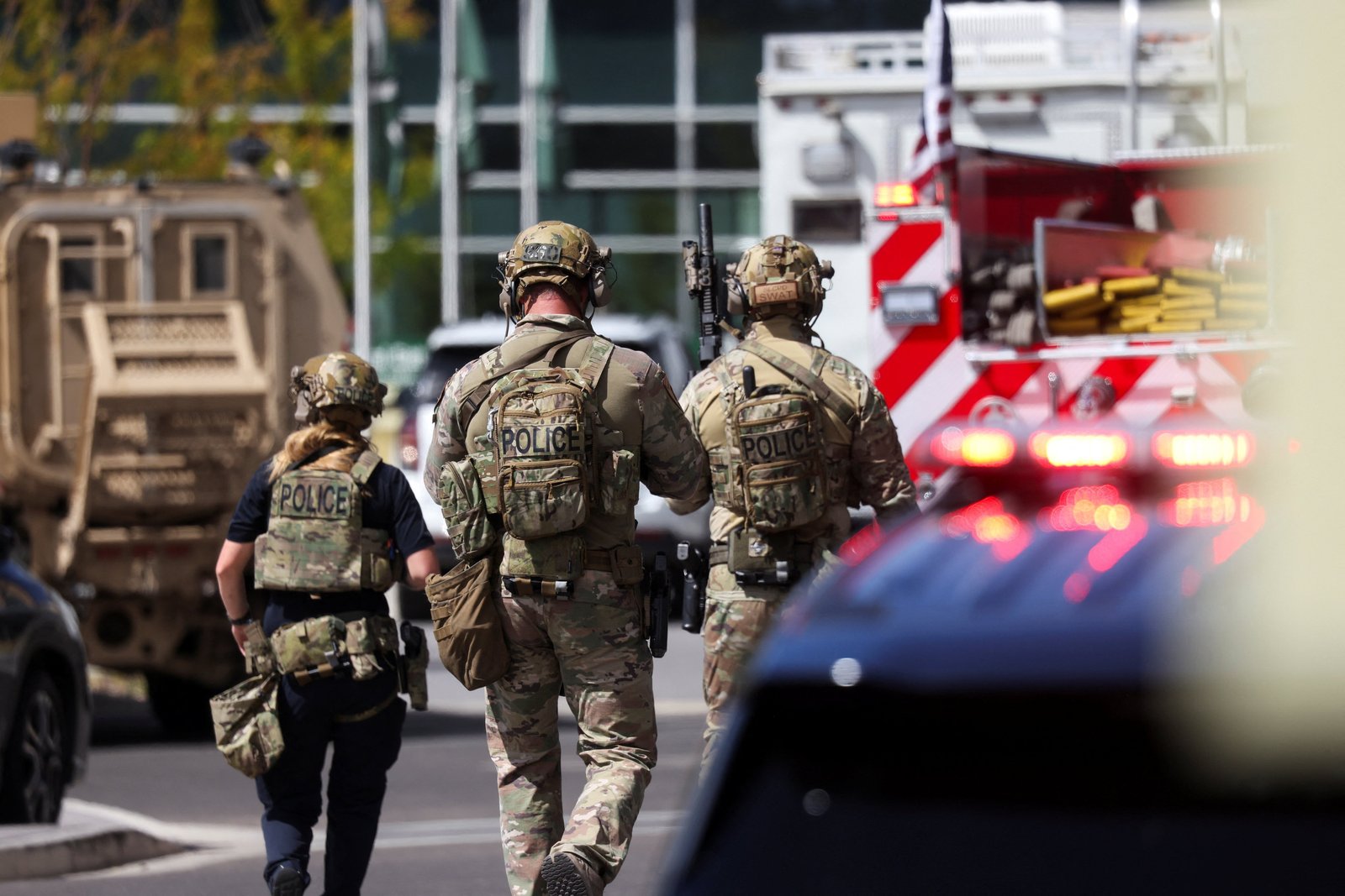Law enforcement officers work at the crime scene at Utah Valley University where U.S. right-wing activist Charlie Kirk was shot during an event in Orem Sept. 10, 2025. (OSV News photo/Jim Urquhart, Reuters)