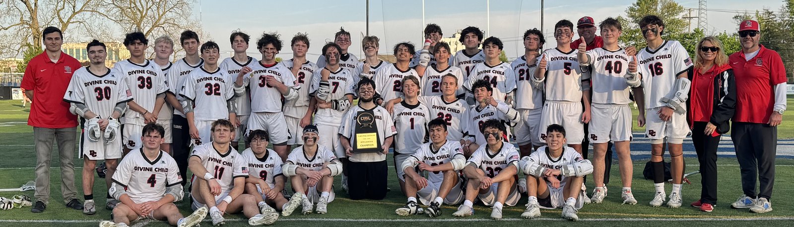 Divine Child opened the second half scoring eight goals in a row en route to a 12-6 victory against Liggett for the CHSL Bishop Division Boys Lacrosse championship. It’s the Falcons’ fourth lacrosse title along with wins in 2024, 2023 and 2018. (Photo courtesy of Jousy Rollan)