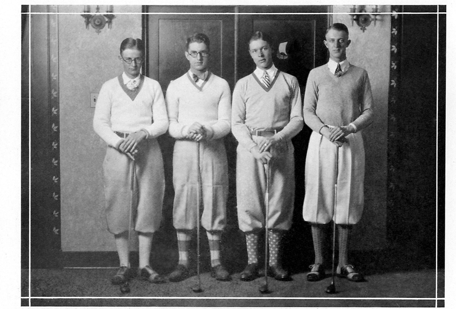 U of D Jesuit 1927 state champion golf team: William Ferguson (left), Bud Commiskey, Pete Monaghan and Louis Fisher. Not pictured, two others on the varsity roster were William Ferguson and George Monaghan. (Photos courtesy of U of D Jesuit archives)