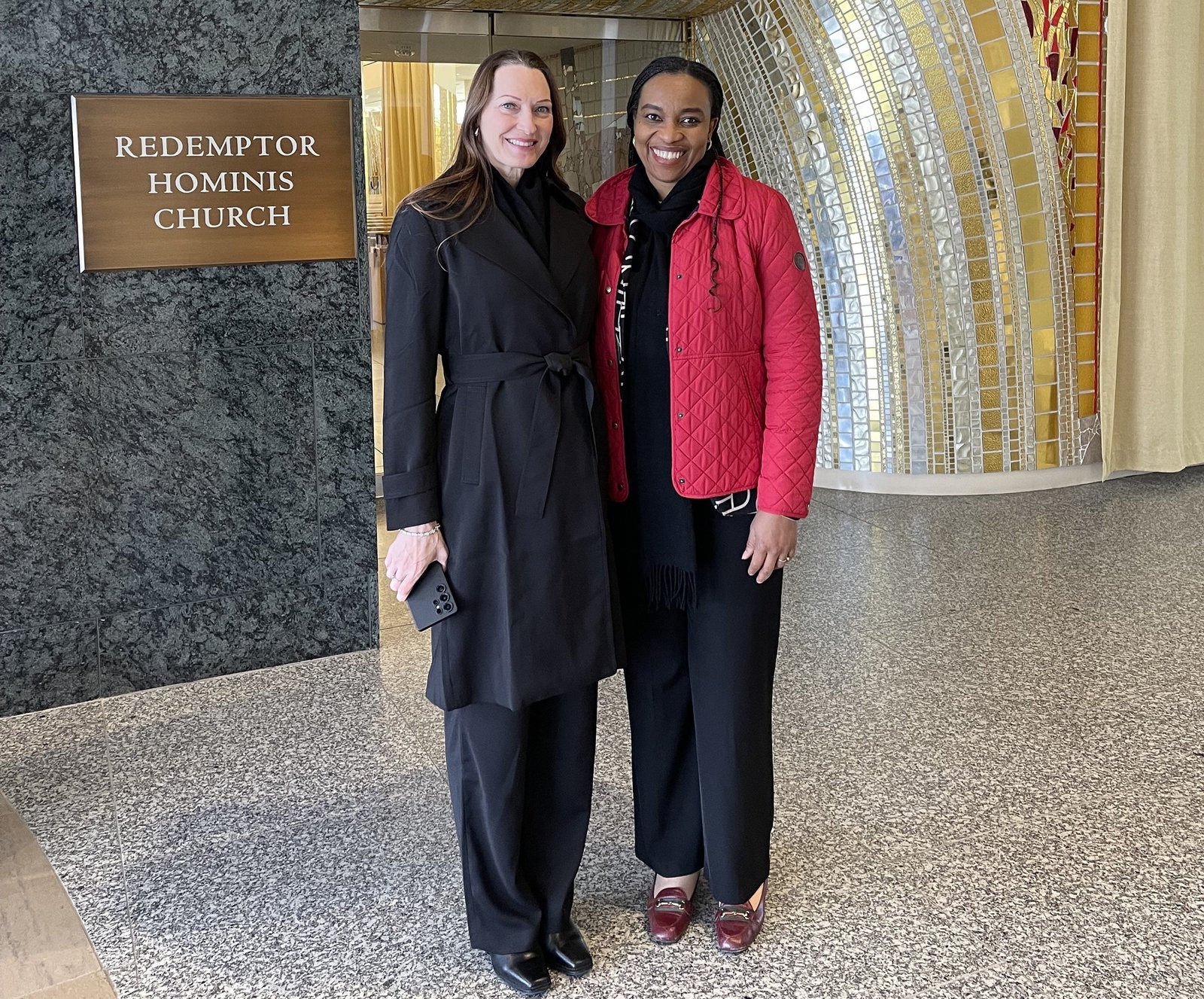 Stacy Trasancos, a chemist and author of "IVF is Not the Way: The False Promises of Artificial Procreation," and Ijeoma Uzoma, a molecular geneticist, author and assistant professor at the University of Nigeria Nsukka, pose during a "Day of Recollection on Bioethics and the Human Person: Artificial Reproduction, Culture, and Society" Jan. 17, 2026, at the St. John Paul II National Shine in Washington. The two were presenters at the conference. (OSV News photo/St. John Paul II National Shine)