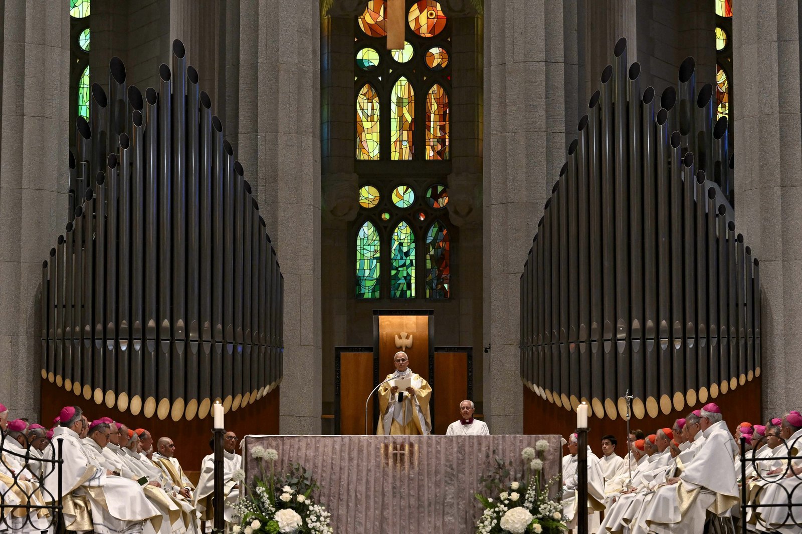 Pope Leo XIV celebrates Mass at the Basilica of the Sagrada Familia, in Barcelona, Spain, June 10, 2026, during his June 6-12 apostolic journey to Spain. (OSV News/Simone Risoluti, Vatican News)