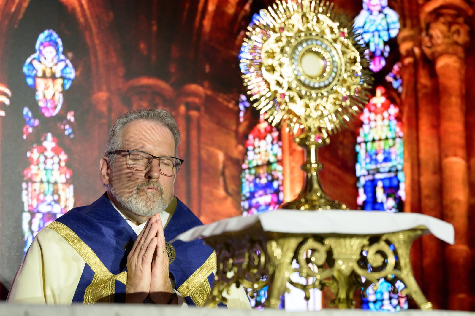 The Blessed Sacrament is exposed for meditation and prayer during the event.