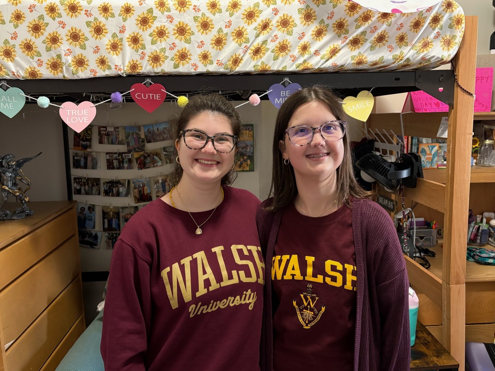 Mikayla and Izzy Camilleri are pictured at Mikayla's dorm room at Walsh University. Mikalya is studying to be a special education teacher after discovering a passion for it as a student mentor for the St. Andre Bessette Open Door Inclusion Program. (Photo courtesy of Mikayla Camilleri)