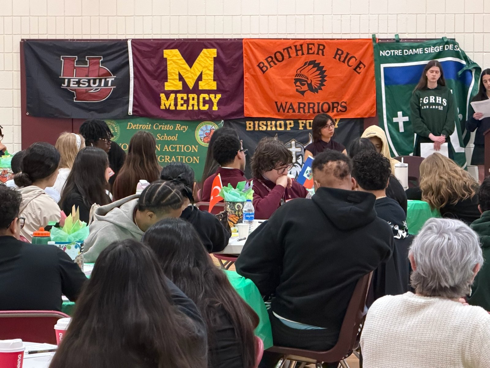 Young people from many of the Archdiocese of Detroit's 23 Catholic high schools attended the conference, bringing banners to display their school pride.