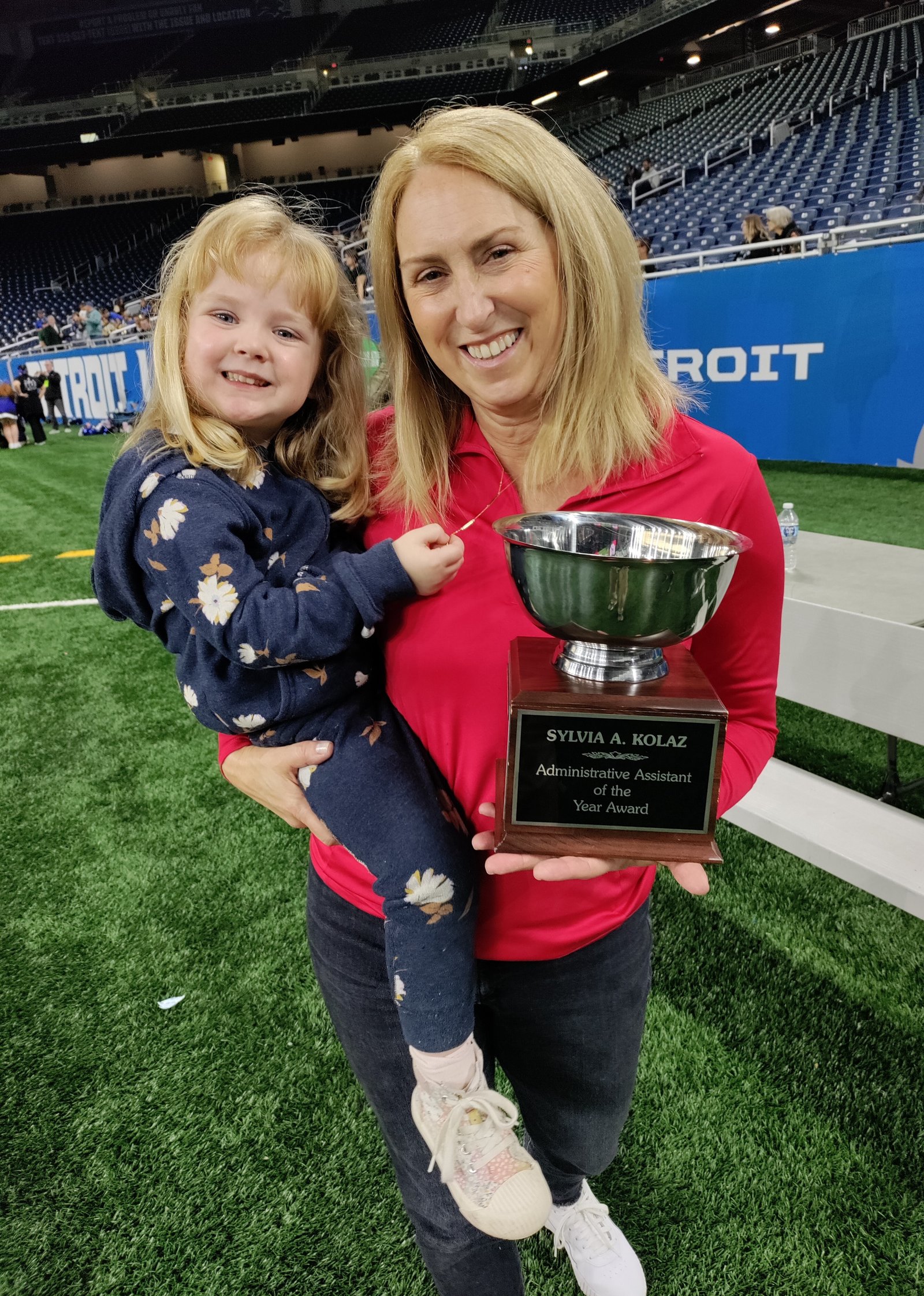 Carol Sutherland has been working in Catholic schools for over 15 years, the last five at Farmington St. Fabian school as an Administrative Assistant helping to manage the day-to-day operations of the school office. For her exceptional service, Carol (joined by her granddaughter Anna) received the 2023 Sylvia A. Kolaz Administrative Assistant of the Year Award. (Photo by Don Horkey | Special to Detroit Catholic)