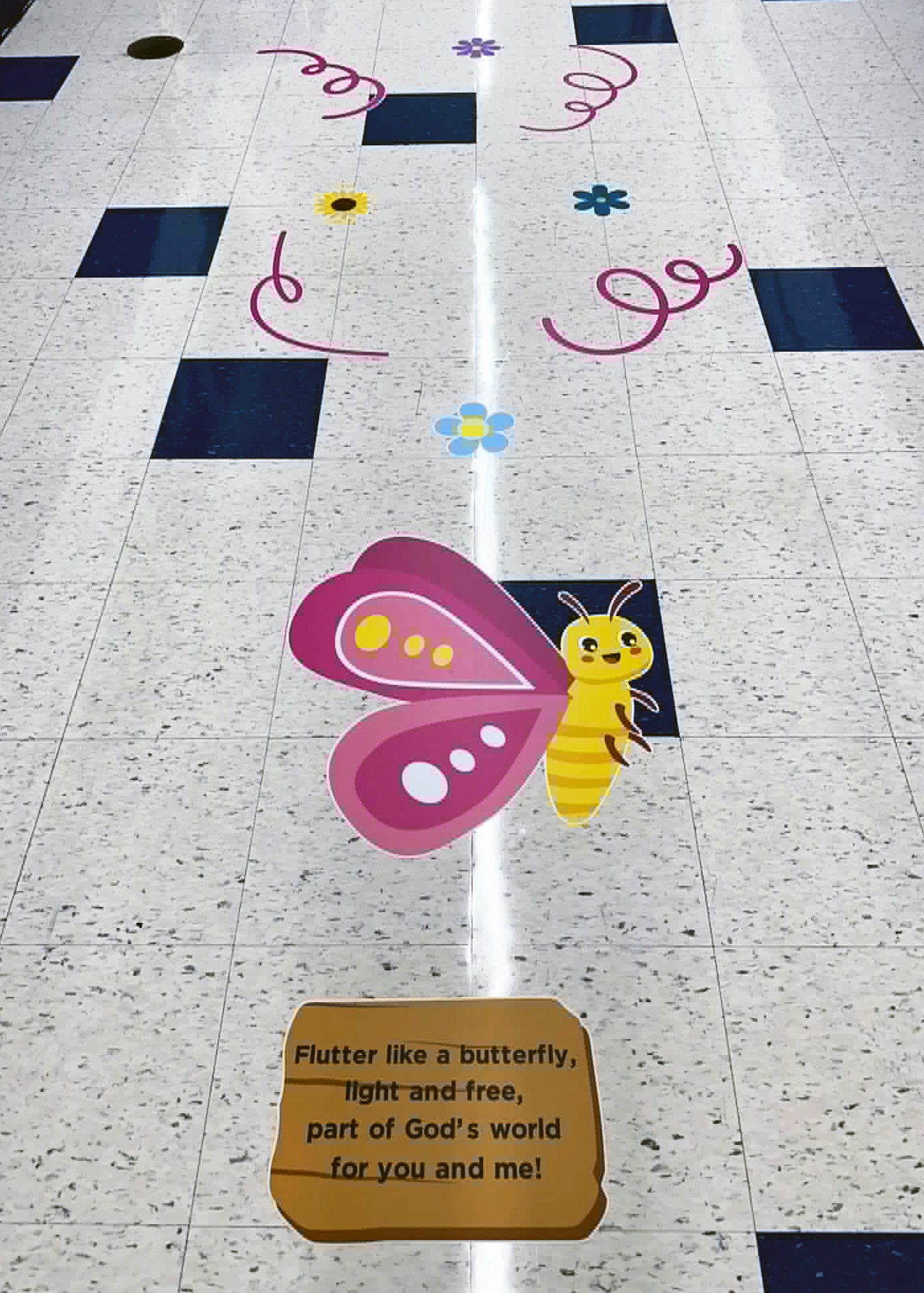 The Noah’s Ark path prompts students to flutter like a butterfly and hop like a frog. (Courtesy of Trisha Klausing)