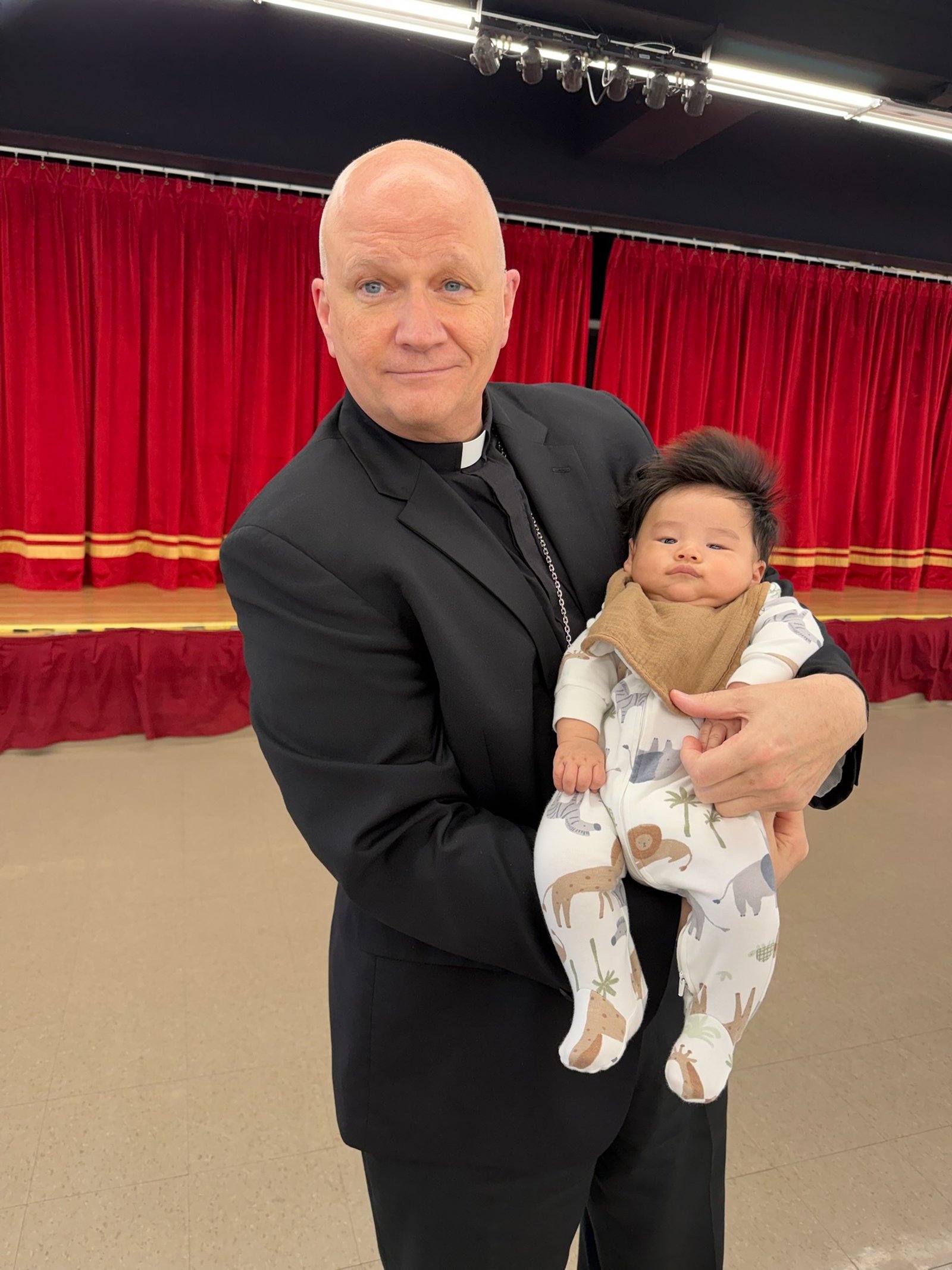 "Finally, I found a volunteer hair donor," the archbishop joked. "And I'm in luck as his parents agree."