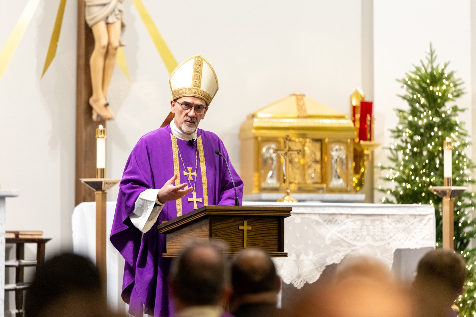 Cardinal Pierbattista Pizzaballa, OFM, the Latin Patriarch of Jerusalem, delivers a homily Dec. 4 at St. Thomas Chaldean Catholic Church in West Bloomfield, the first public appearance of his four-day pastoral visit to Detroit.