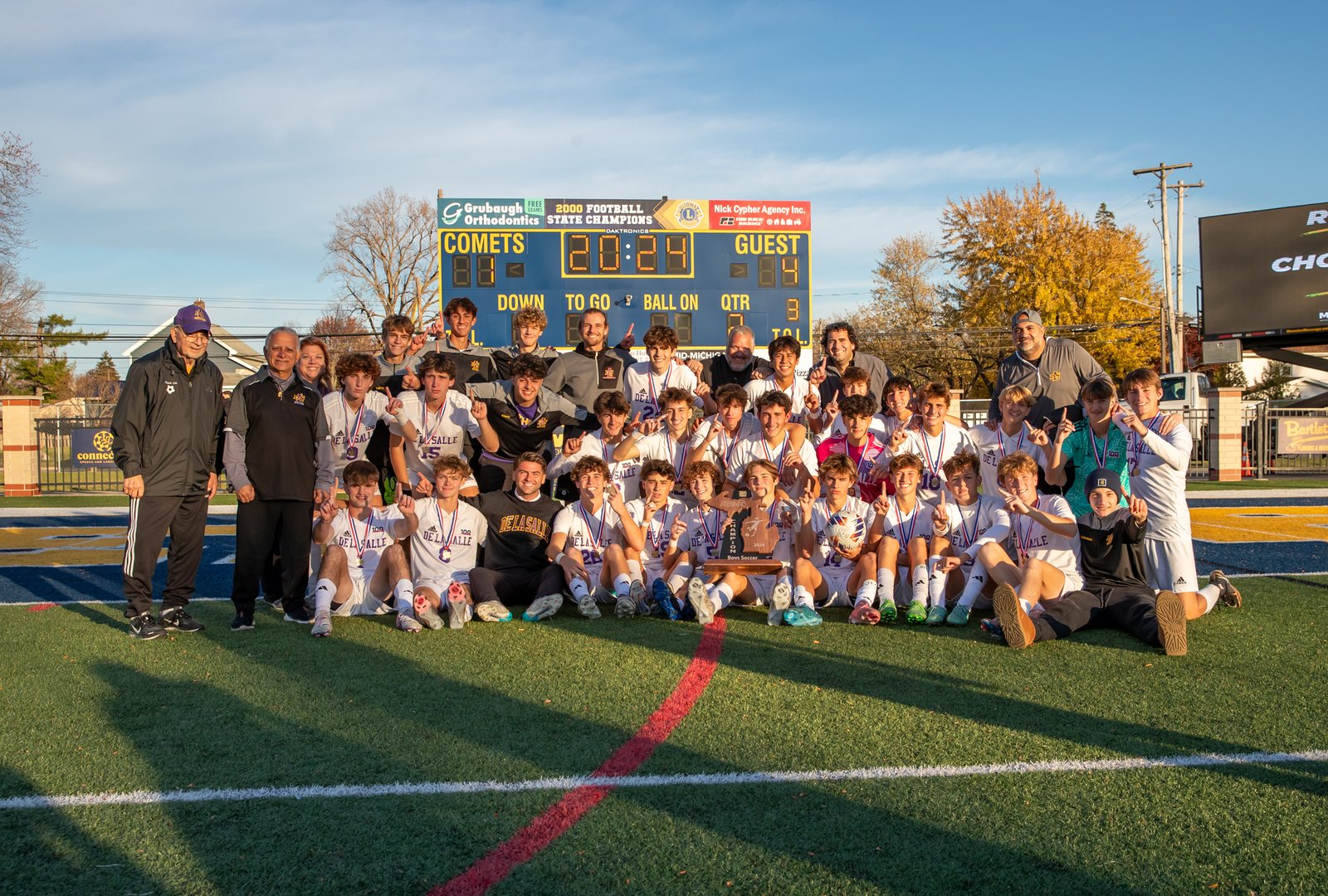 Warren De La Salle’s soccer squad beat Grand Rapids Forest Hills Northern, 4-1, to claim the MHSAA Division 2 state championship last November. (Courtesy of MHSAA/Hockey Weekly Action Photos)