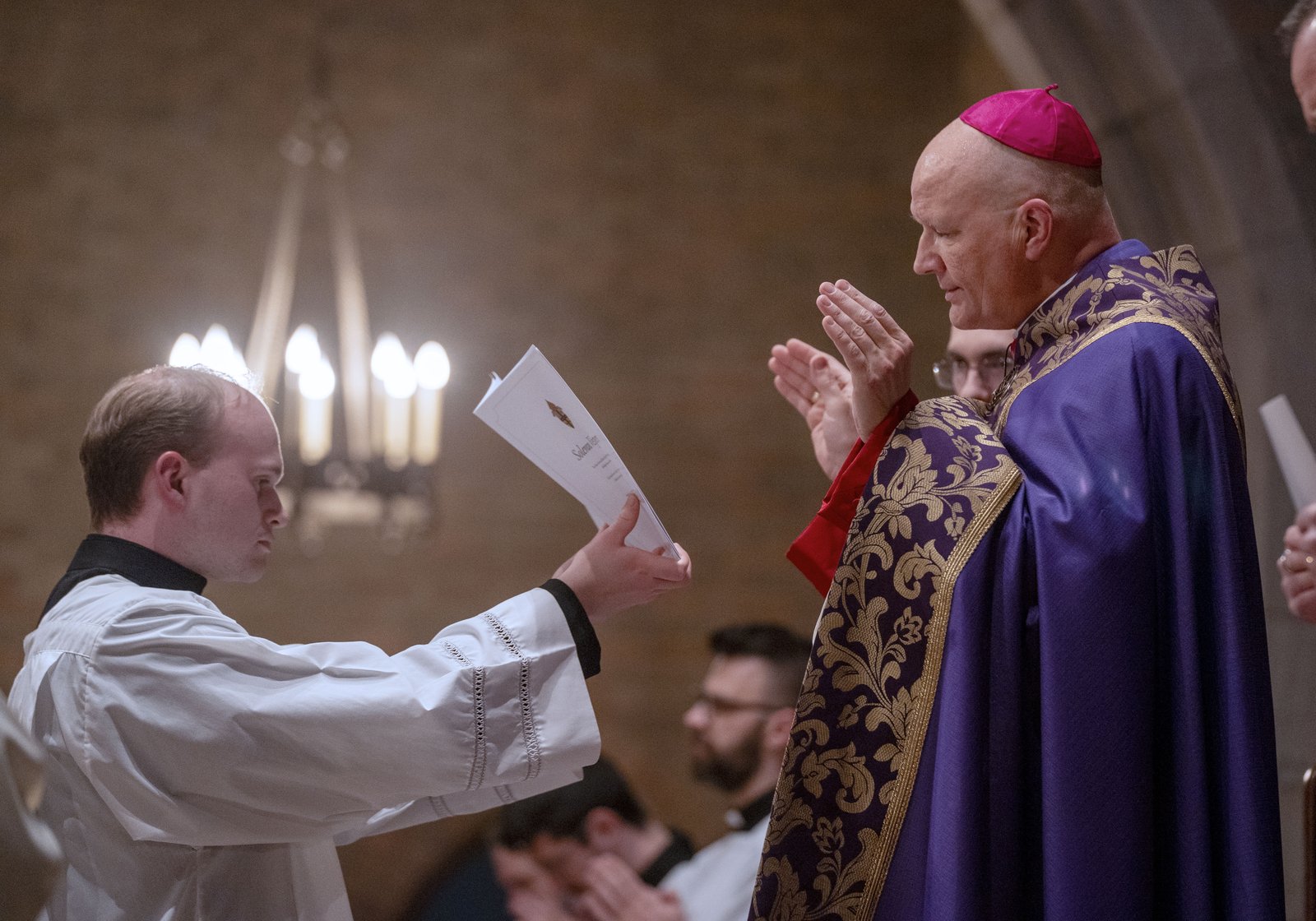 Archbishop-designate Weisenburger prays during the vespers service. He will be installed as Detroit's sixth archbishop during a solemn Mass of installation beginning at 2 p.m. March 18 from the Cathedral of the Most Blessed Sacrament. (Valaurian Waller | Detroit Catholic)