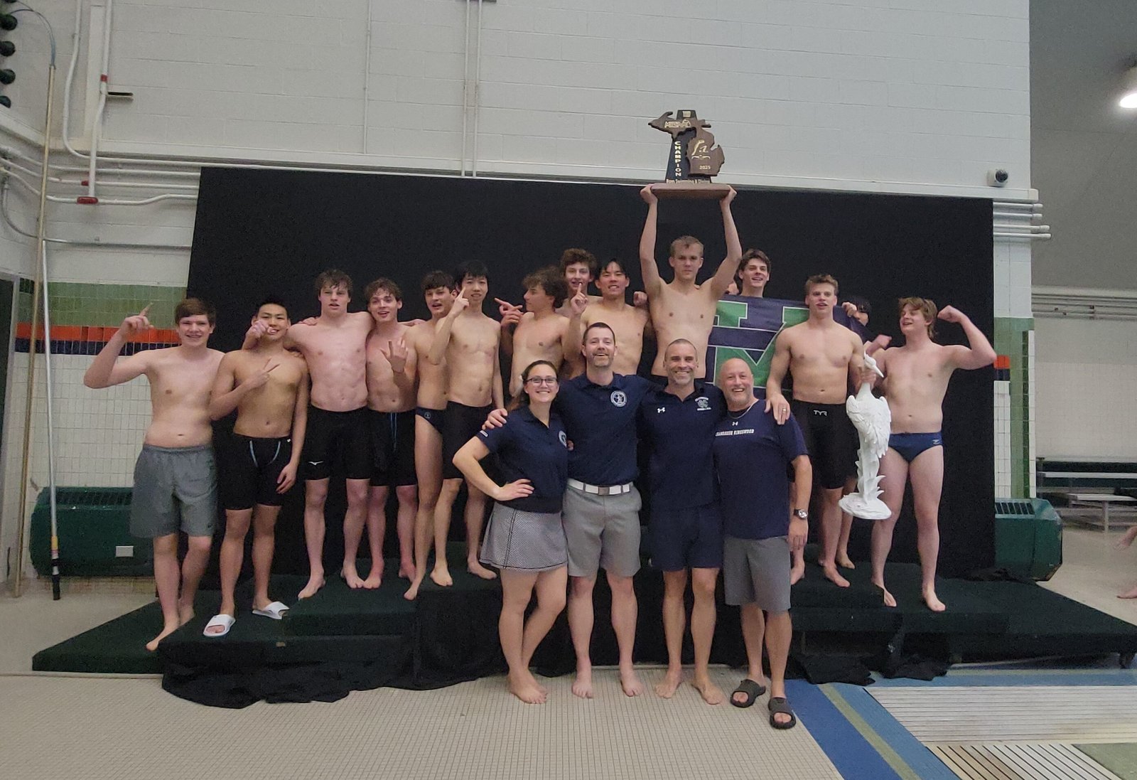 Bloomfield Hills Cranbrook-Kingswood peaked at the right time of the swim season, winning its third consecutive MHSAA Division 3 state title at Eastern Michigan University. (Photo courtesy of Lillian Tao)