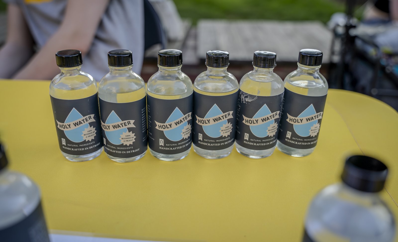 The bottles used in the ministry are repurposed from the bottles given to parishes each year for the distribution of sacred oils, blessed by the archbishop during the annual Chrism Mass on Holy Thursday.