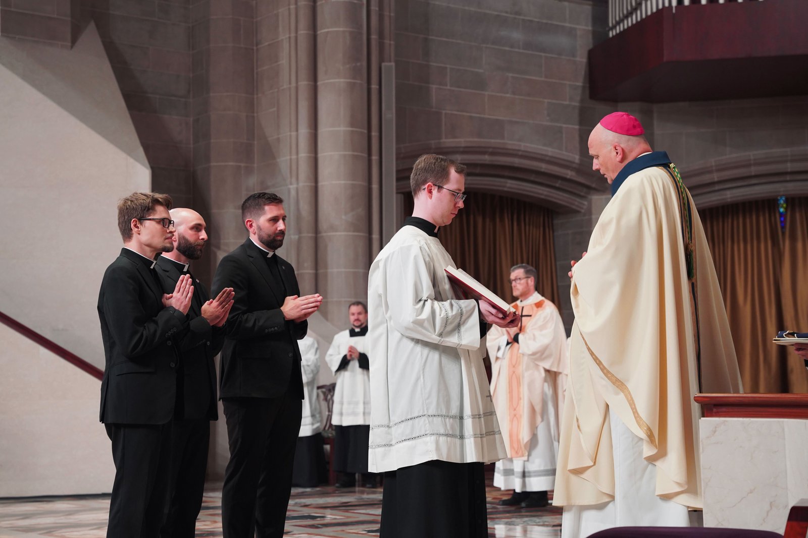 The Candidacy Mass marks the Archdiocese of Detroit officially recognizing these three men as candidates for Holy Orders, explained Fr. Craig Giera, director of priestly vocations for the Archdiocese of Detroit.