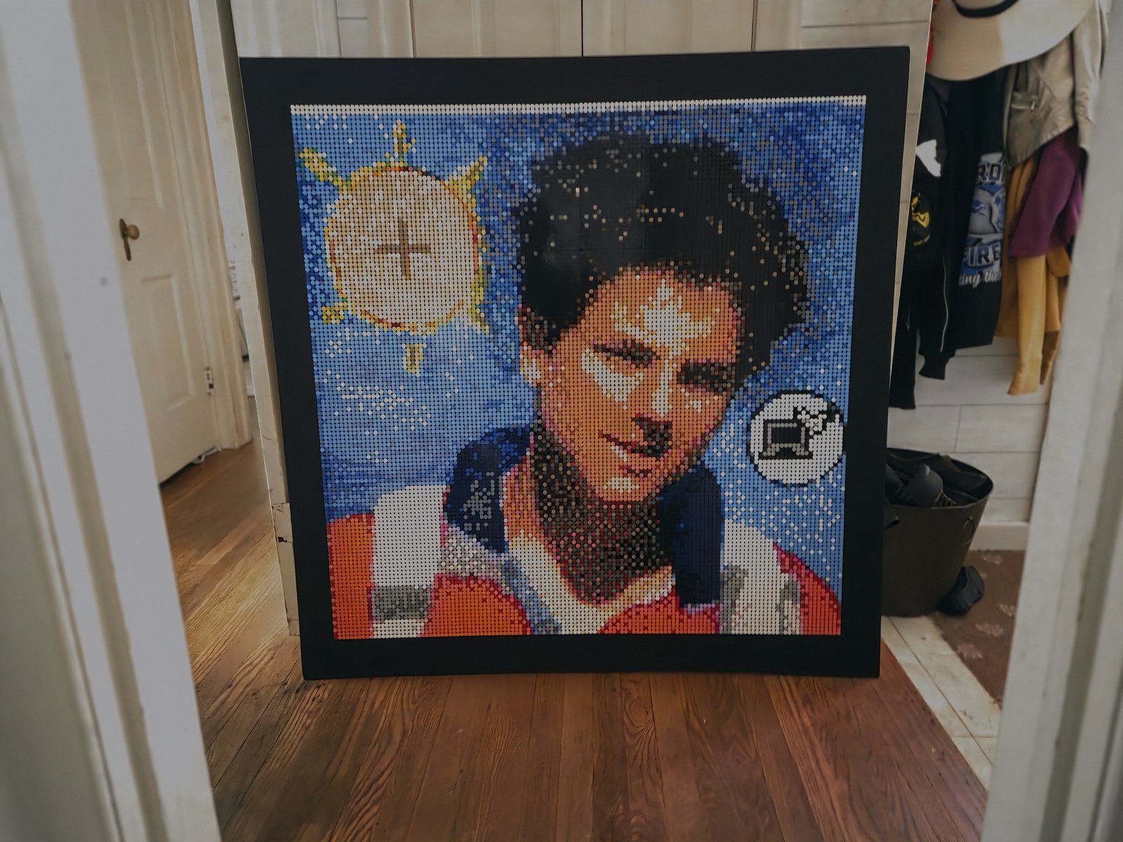 The unfinished 16,384-piece Lego mural of Blessed Carlo Acutis will be a centerpiece of the weekend exhibit at St. Basil the Great Parish in Eastpointe. The mural took more than a year's worth of planning, with construction beginning in April. (Photo courtesy of Colleen Narduzzi)