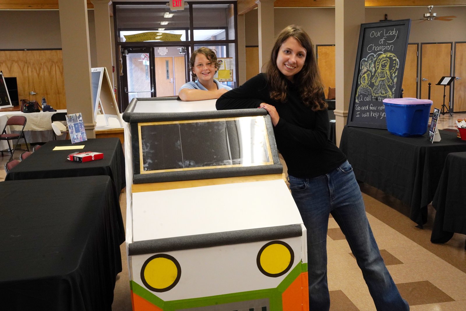 Lea and Samuel Baugh of St. Joan of Arc Parish in St. Clair Shores designed and built a modular van that is assembled in eight different pieces for the Blessed Carlo Acutis Exhibit at St. Basil the Great Parish in Eastpointe, Sept 5-7. The exhibit features engineering, iconography and even a 16,384-piece Lego mural dedicated to Carlo Acutis, who will be canonized Sept. 7. (Daniel Meloy | Detroit Catholic)