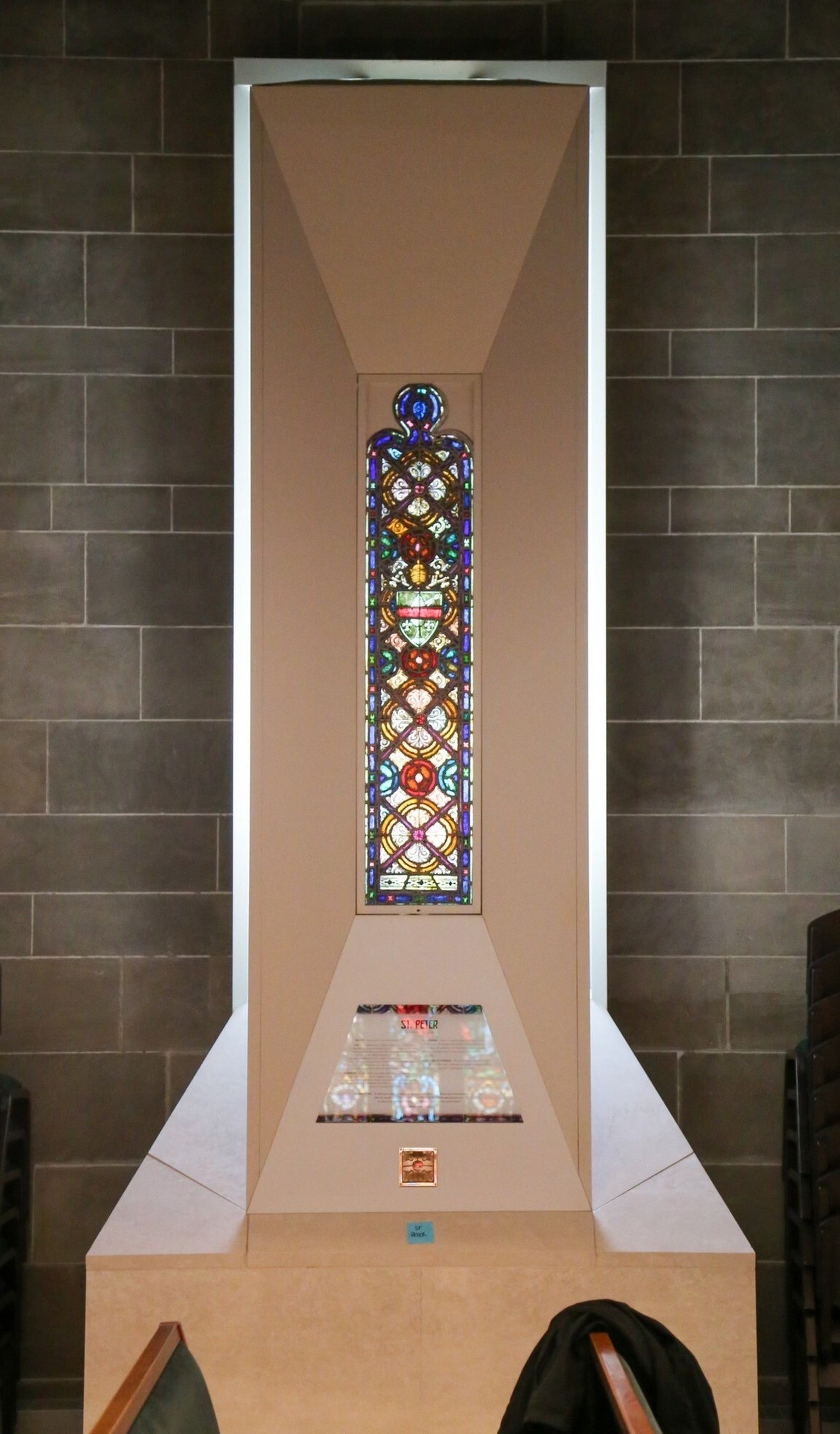 Beneath each statue, installed inside the cathedral's current windows, is a first-class relic of the apostle and a placard explaining who the saint is.