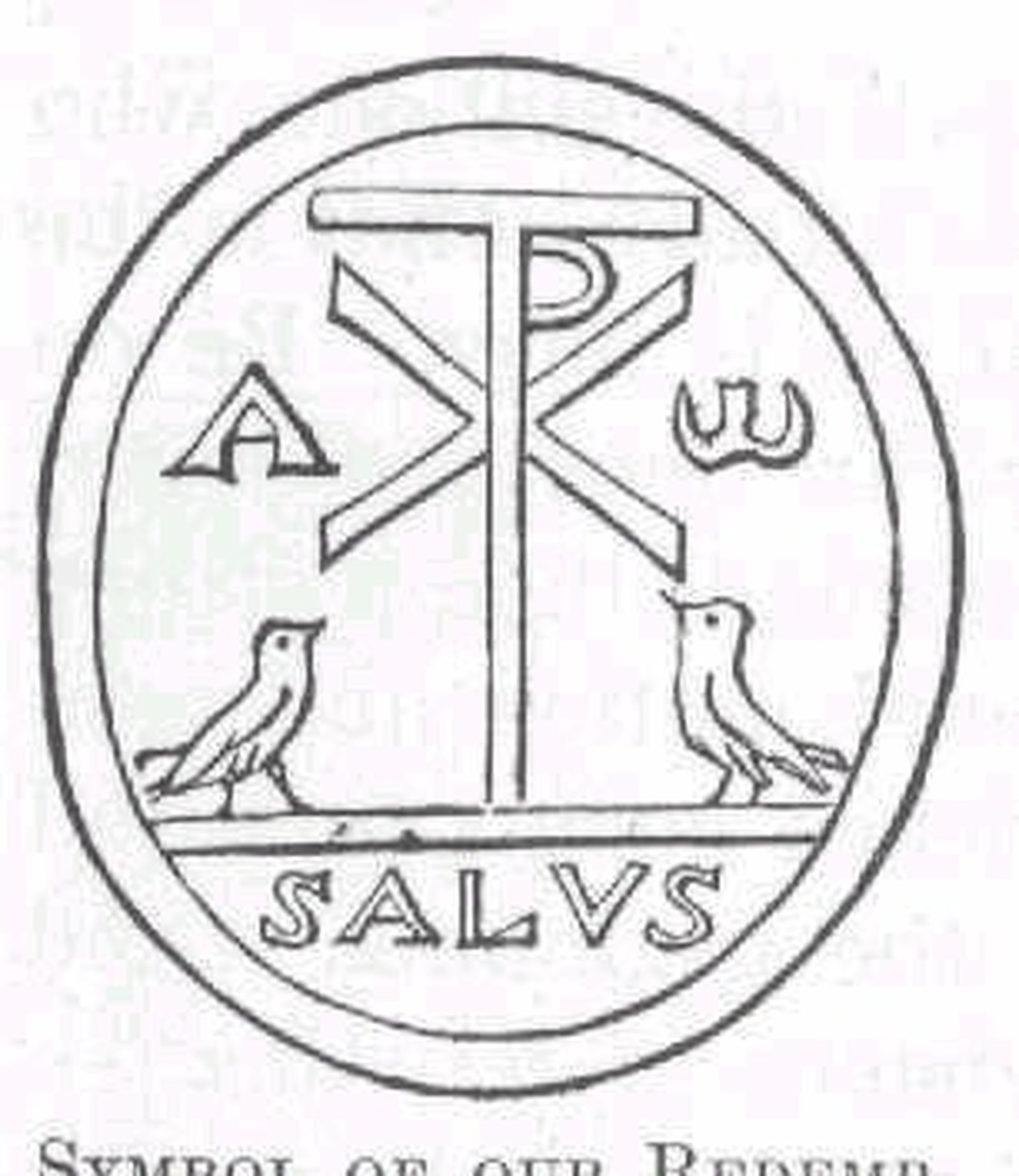 “If anyone wishes to come after Me, let him deny himself, take up his cross daily, and follow Me” (Luke 9:23). This engraving from the 3rd century shows the cross carried in life represented by the Greek letter Tau, joined to the Chi-Rho of Christ. The Latin word “salus” means “health”, a standard exclamation of greeting or leave-taking among Romans. Here, the expression identifies Jesus as the Savior who brings everlasting life, the “good health” of salvation in heaven. On either side of the combined cross and monogram is the sign of Christ’s eternal divinity, the Alpha and Omega. The birds represent the faithful worshipping the Word.