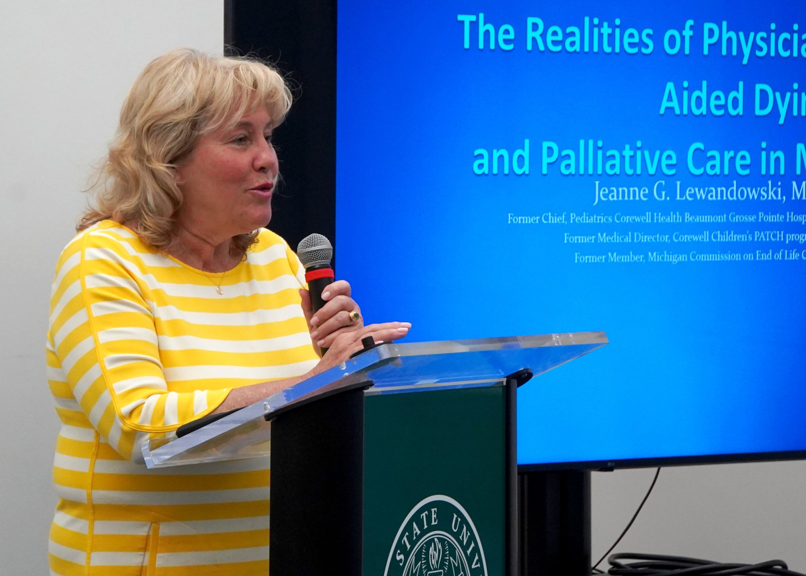 Dr. Jeanne Lewandowski, a retired pediatrician who specializes in pediatric hospice care, spoke about the lack of transparency among legislators and medical professionals advocating for medically assisted suicide, including oft-overlooked challenges associated with administering life-ending drugs.