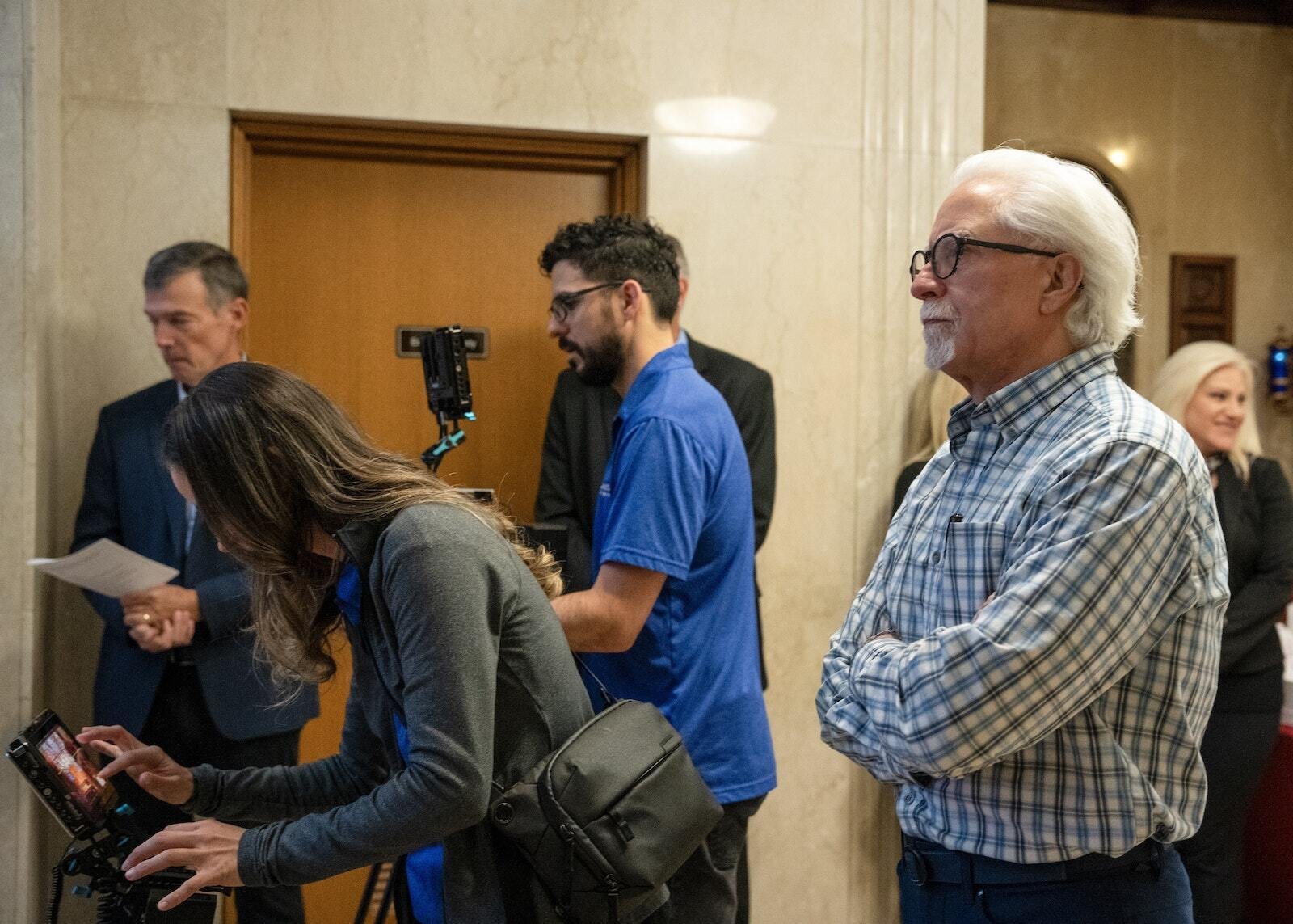 Famie, right, was raised Catholic and said while the film will likely resonate with those who already have deep faith, he looks forward to the questions it will raise for those who are perhaps not part of a church community. (Gabriella Patti | Detroit Catholic)