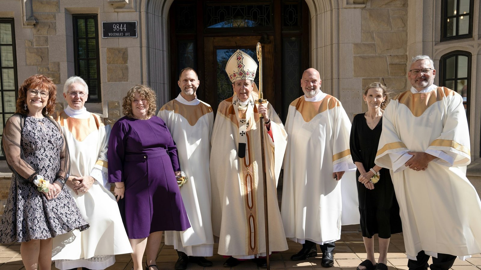 On Saturday. Oct. 5, Archbishop Allen H. Vigneron ordained four men to the permanent diaconate. From left to right, Pamela Stephenson, Deacon Arvin L. Stephenson, Elaine Robeck, Deacon Charles M. Robeck, Archbishop Vigneron, Deacon Christopher J. Jaskowiec, Carol Sienkowski and Deacon Mark Sienkowski. (Photos by Gabriella Patti | Detroit Catholic)