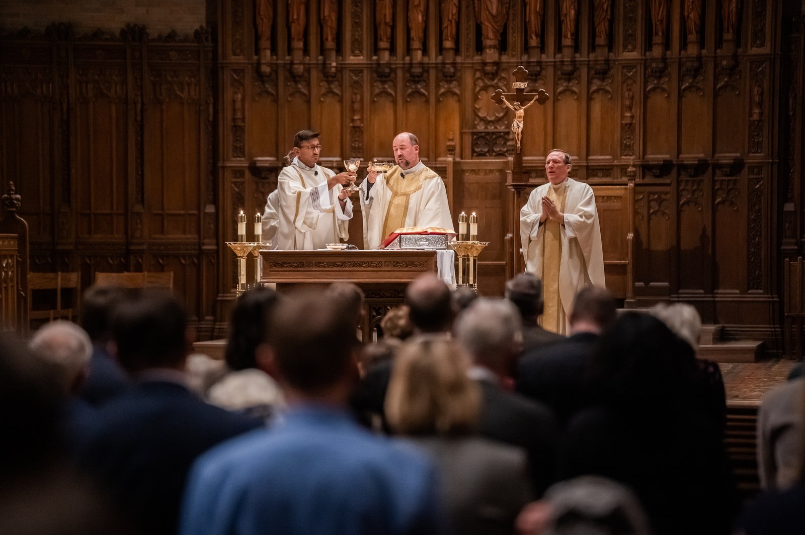Fr. Stephen Burr, rector of Sacred Heart Major Seminary, celebrates Mass in the seminary's chapel Feb. 3 before the Dinner for Life. The fight for a culture of life and to defeat one of death is not over, Fr. Burr said in his homily.