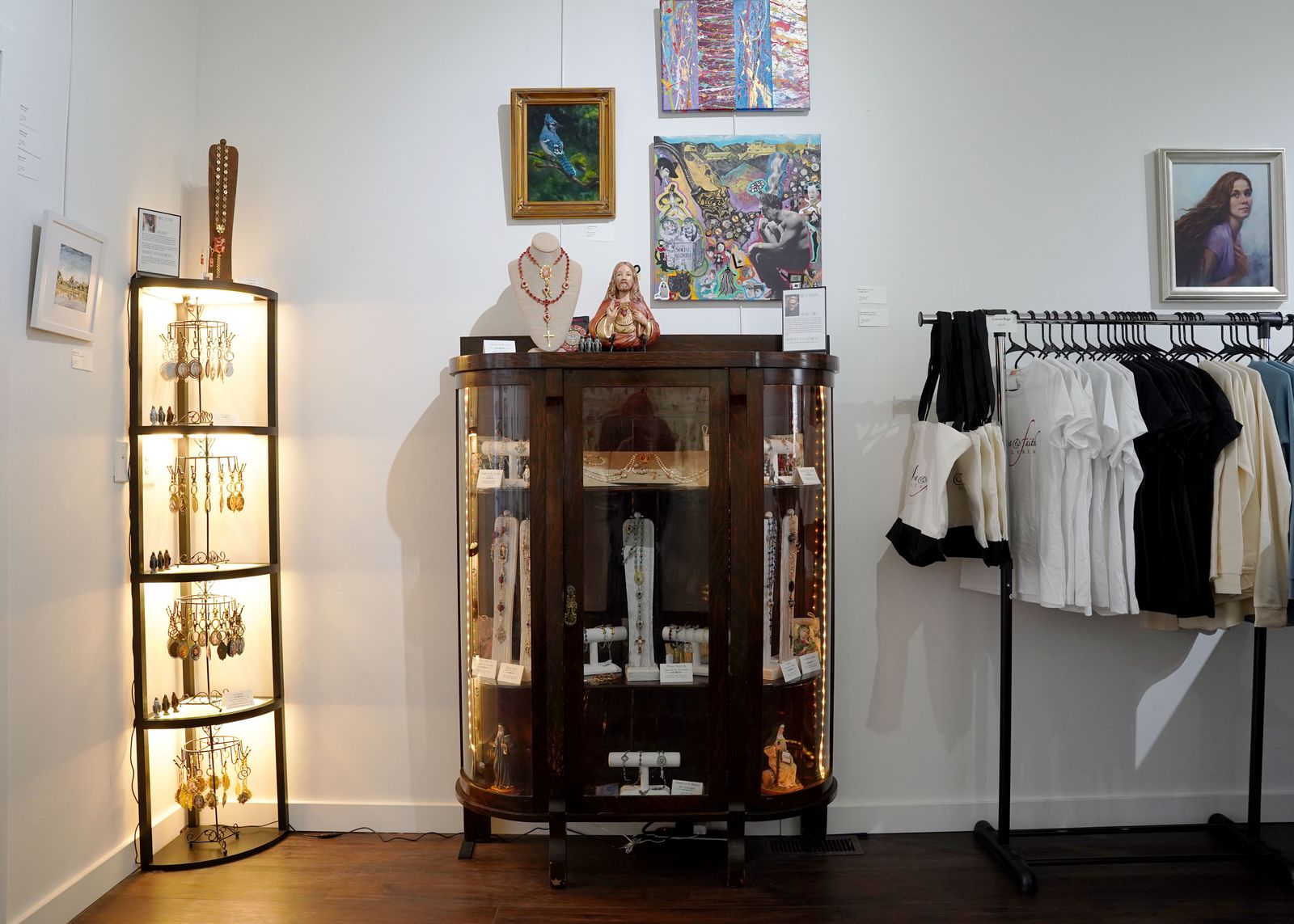 Quesada's heirloom rosaries, made of Swarovski crystal and Venetian glass beads, are on display around the Galleria.