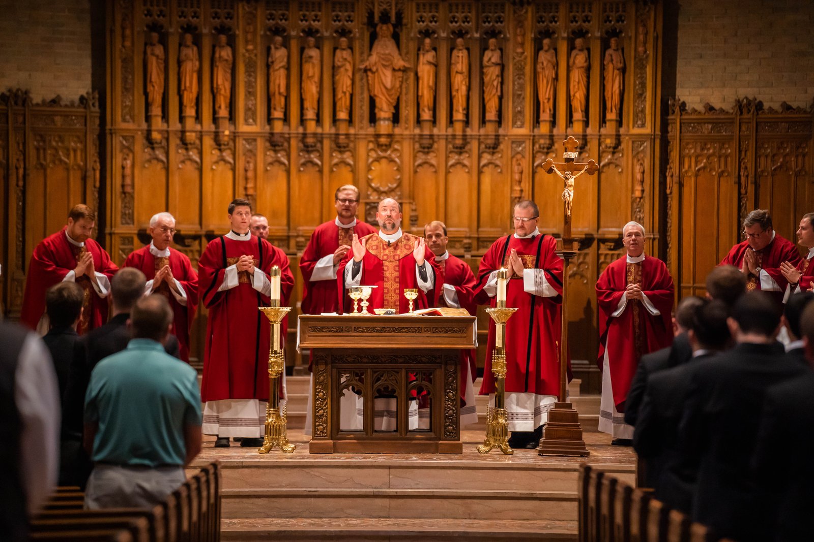 Fr. Stephen Burr, rector of Sacred Heart Major Seminary, concelebrates a Mass of the Holy Spirit with other priests, seminarians and deacons to inaugurate the new academic year at the seminary. During the Year of Prayer for Priestly Vocations, Archbishop Allen H. Vigneron has called on Catholics to intensify their prayers for the archdiocese's priests, both those already ordained, those discerning a vocation and those who have yet to hear their call. (Valaurian Waller | Detroit Catholic)