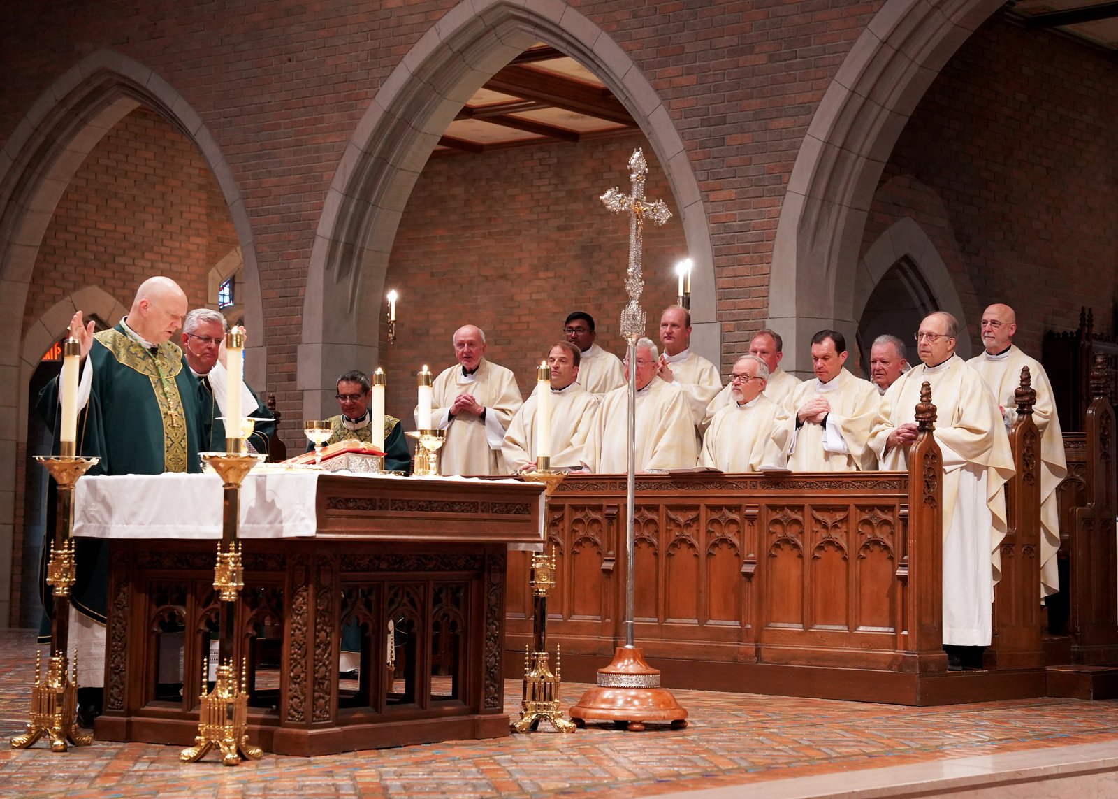 Archbishop Edward J. Weisenburger celebrates Mass with jubilarian priests June 10 at Sacred Heart Major Seminary. This year, 40 priests are celebrating a combined 2,028 years of priestly ministry in the Archdiocese of Detroit.