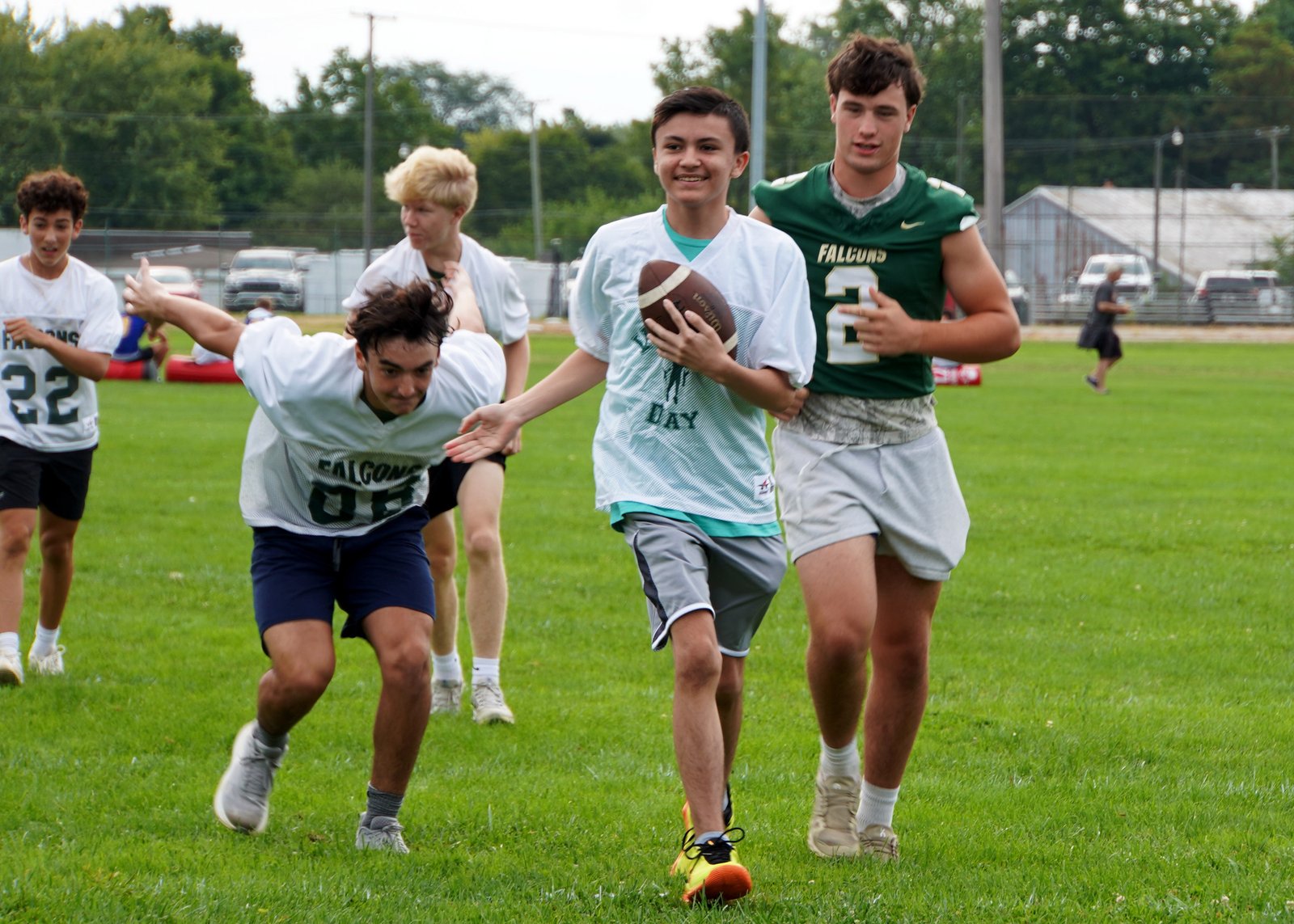 About a hundred football players from St. Mary Catholic Central, Monroe High School, Airport High School, Erie Mason High School, Jefferson High School and Ida High School took part in the event. Participants get paired with several football buddies, who escort them down the field to a touchdown.