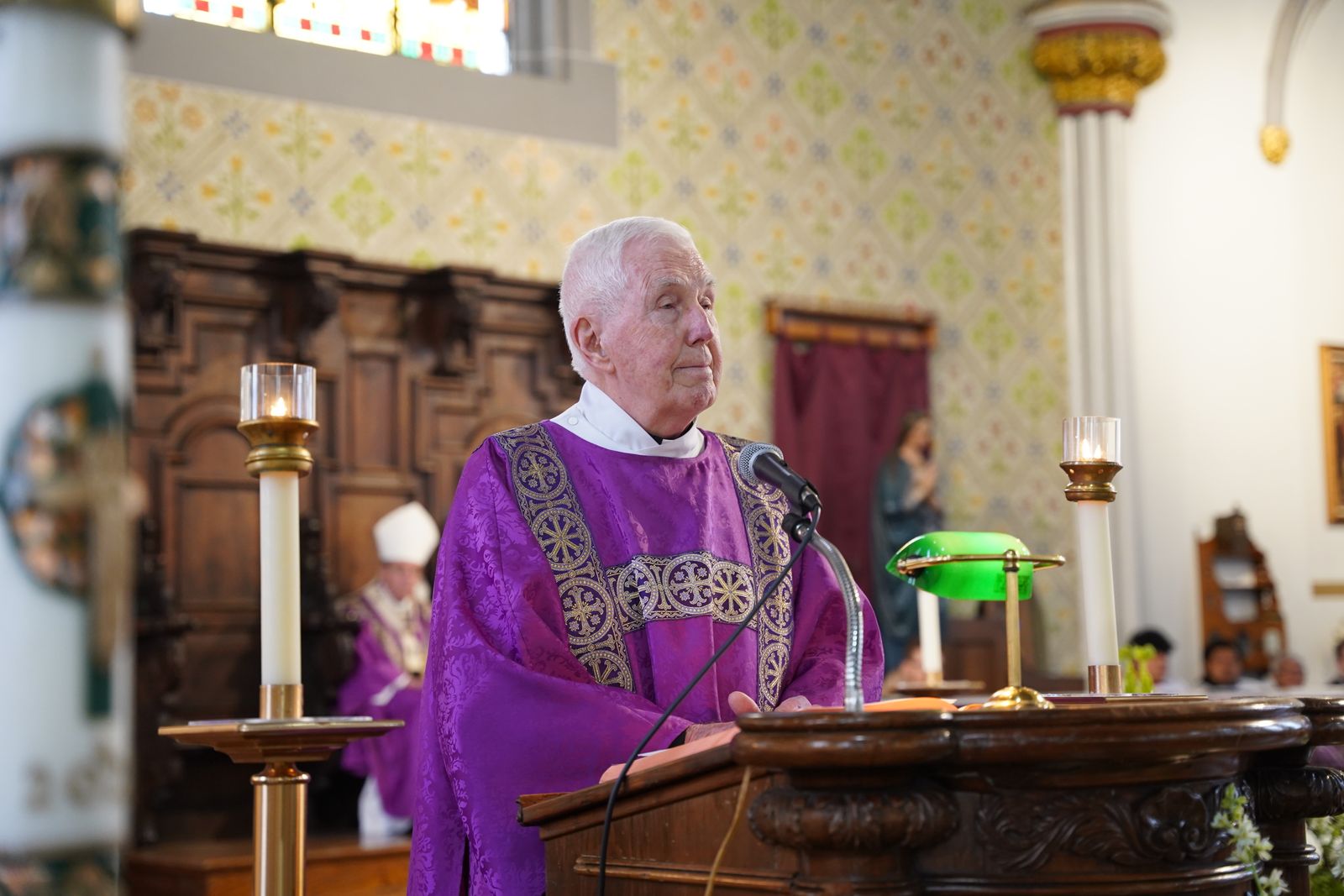 Deacon Patrick McDonald of St. Patrick Parish in Brighton, the longest-serving permanent deacon in the United States, delivered the homily, calling upon the faithful to reflect what will they testify at "their hour," the hour Jesus spoke about many times in the Gospel of St. John.