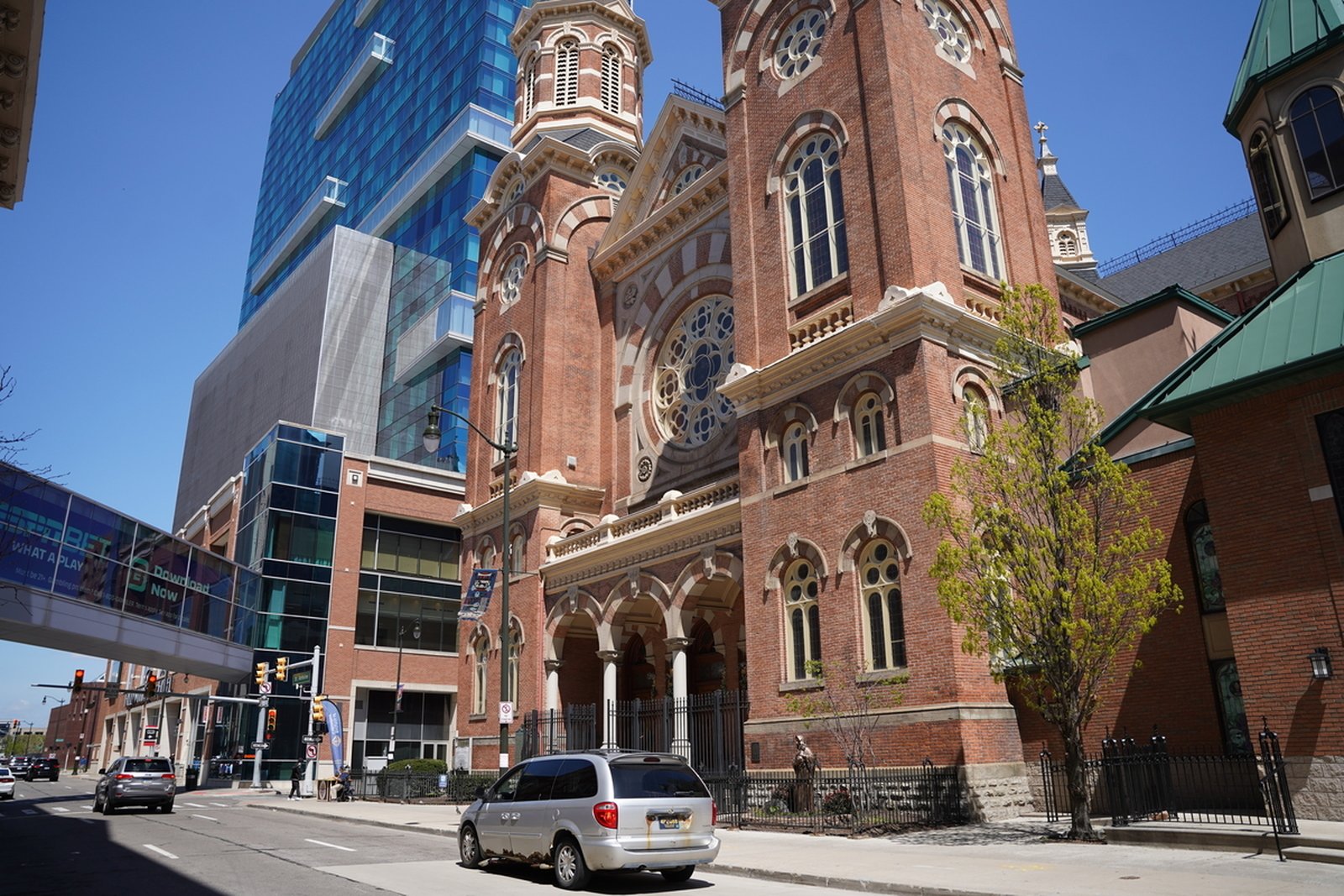 Today, the High Victorian Romanesque-style church stands as a prominent feature in Detroit's Greektown entertainment district, attracting thousands of visitors each year. (Daniel Meloy | Detroit Catholic)